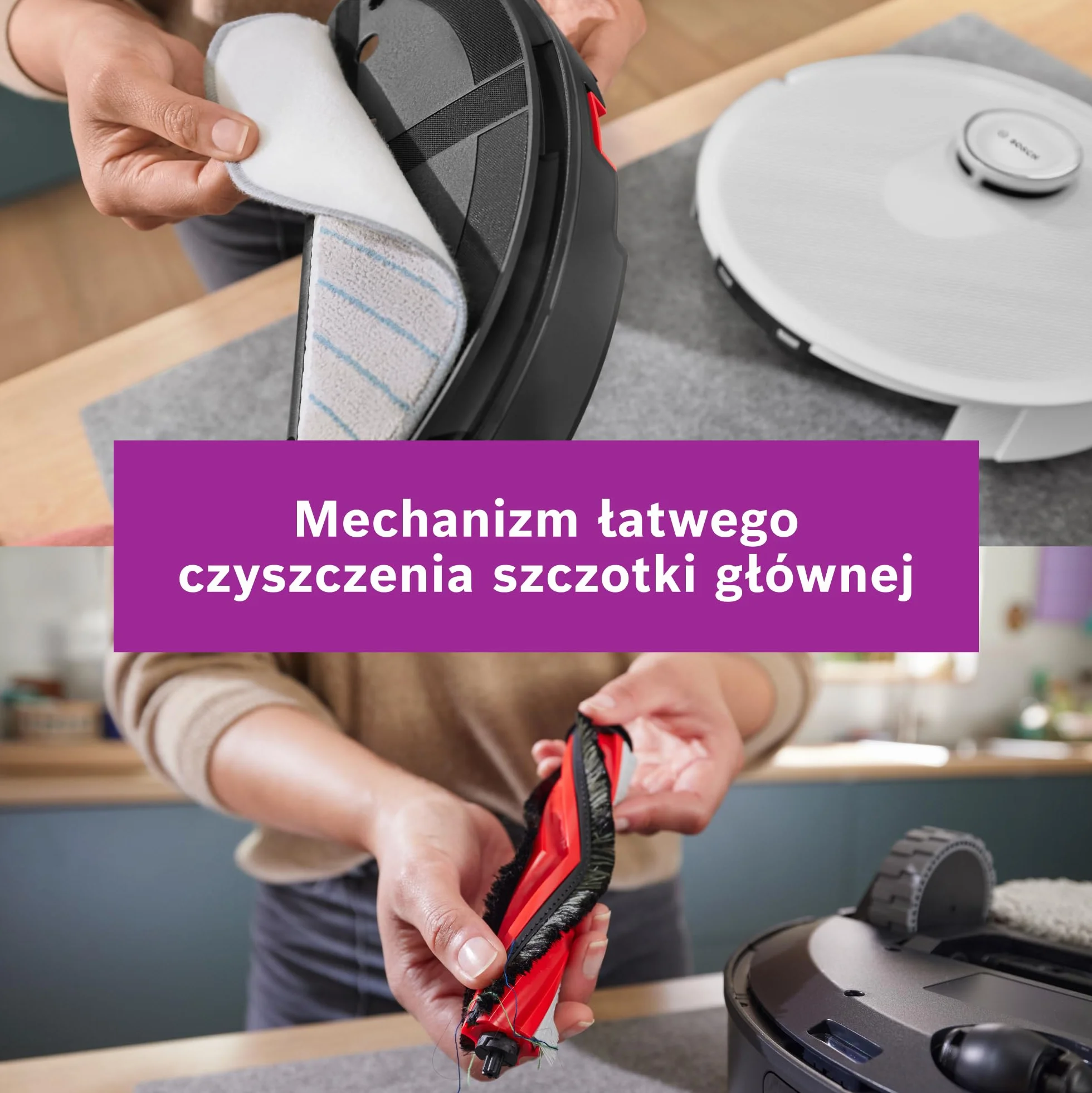 Bosch Spotless+ Robot sprzątający z funkcją mopowania, moc ssania 11 000 Pa, statyczna nakładka mopującą, stacja czyszczącą, nawigacją Smart Vision, aplikacja Bosch Home Connect, BCRD1W, biały
