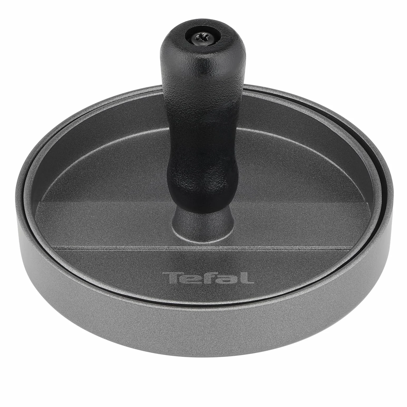 Tefal K18511 Prasa do hamburgerów, 12 cm, do doskonałych burgerów mięsnych, rybnych i warzywnych, nadaje się do mycia w zmywarce, powłoka nieprzywierająca, akcesoria do grilla, czarna/szara