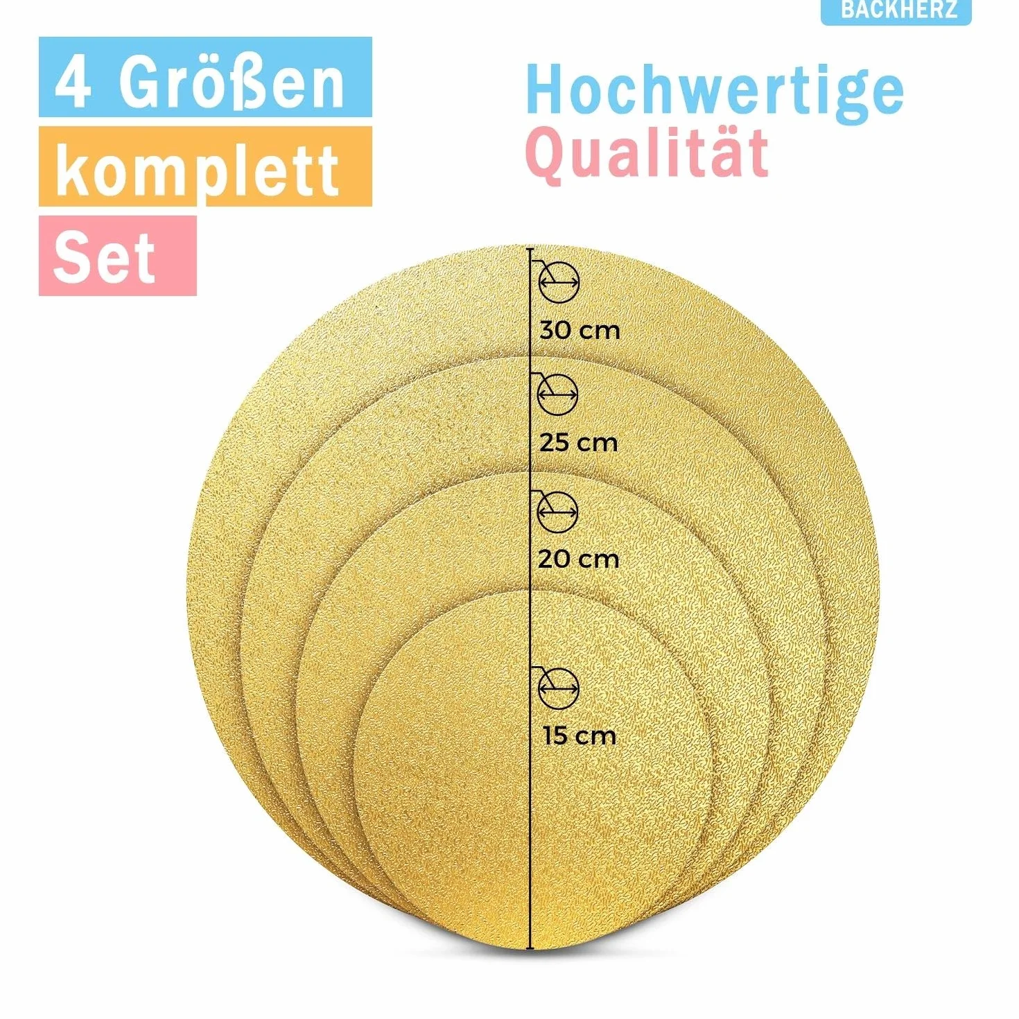 Złota okrągła podkładka pod tort premium 15-30 cm zestaw 4 szt. 3 mm do kontaktu z żywnością