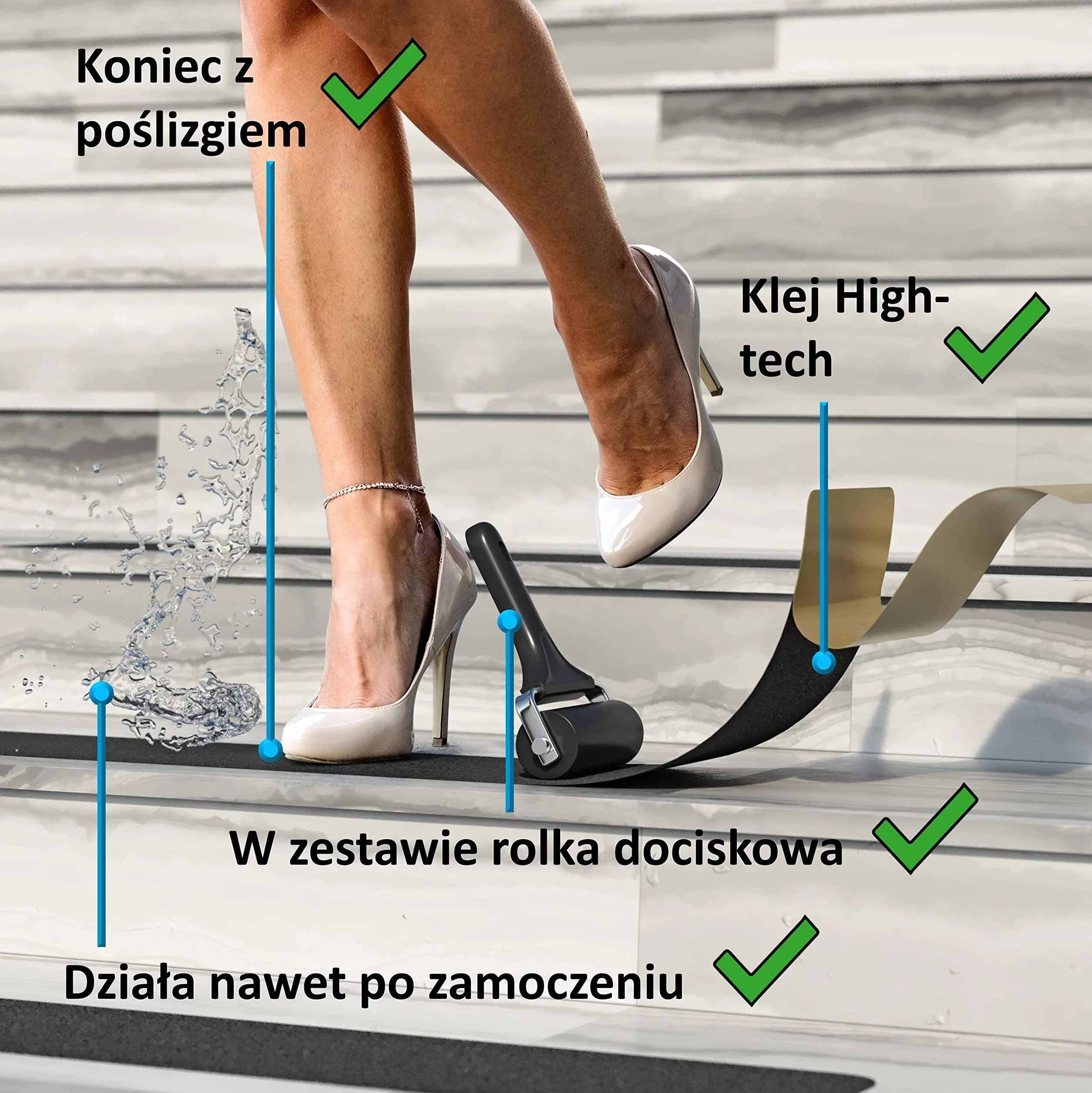Antypoślizgowe naklejki na schody na zewnątrz i wewnątrz | 10 x paski (61 x 10 cm) czarne | mocne trzymanie dzięki specjalnej powierzchni outdoorowej | ochrona przed poślizgiem na schodach | z