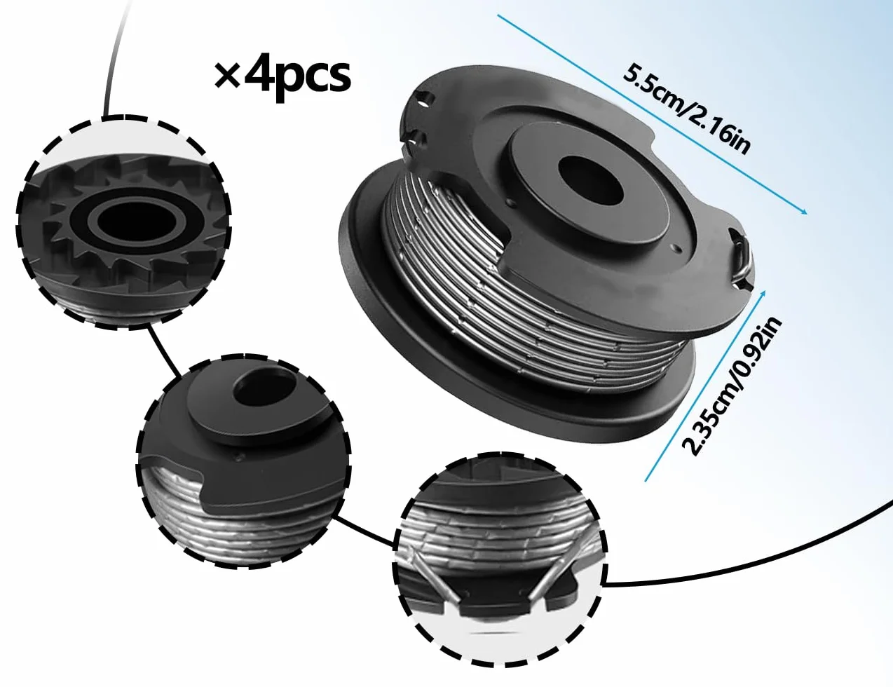 4 sztuki szpul żyłki, kompatybilne z podkaszarką Bosch ART 23SL, ART 26SL ART 30-36LI, nylonowe, zapasowe żyłki do podkaszarki Bosch F016800569 (Φ1,65 mm/5 m)