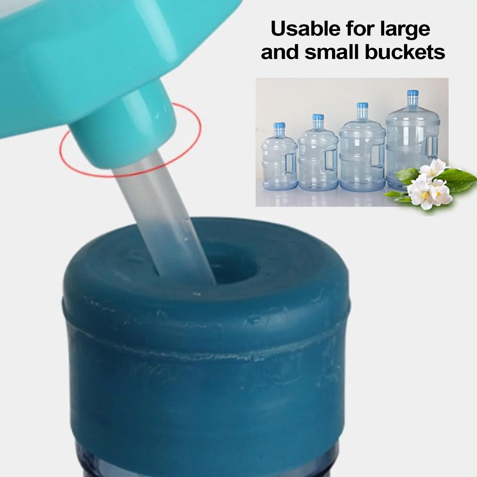 Water Gallon Dispenser, Manual Water Bottle Pump, Leakproof Hand Press Spout, Adjustable Tube Length, for Home Camping Agency Use, 7.09x3.15x3.94 Inches, Blue, 1 Piece