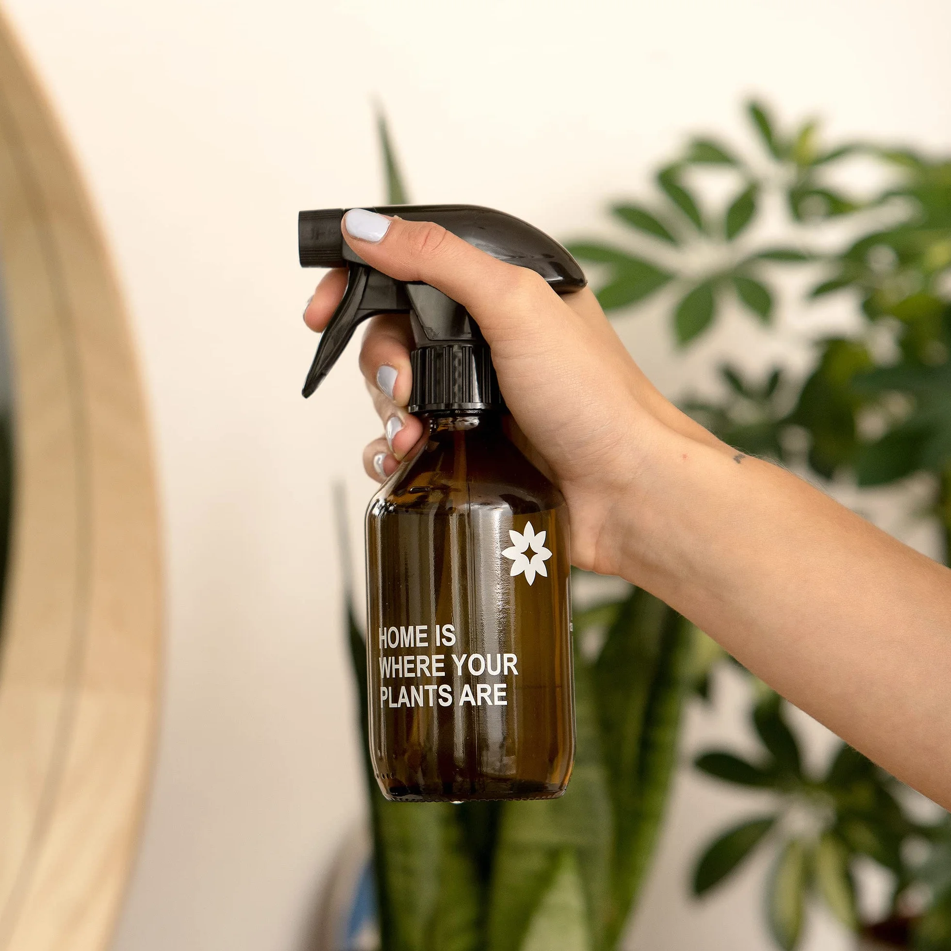 Butelka ze spryskiwaczem ze szkła 250 ml, pusta butelka z rozpylaczem z regulowaną głowicą natryskową, butelka z rozpylaczem do roślin pokojowych – Home is Where Your Plants Are