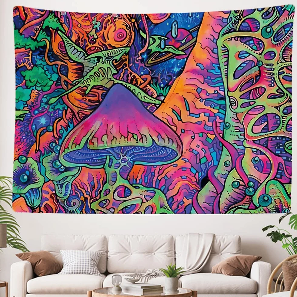 Ulticool - Dekoracyjna dekoracja ścienna do sypialni - neonowa psychodeliczna, 200 x 150 cm duża - tapeta - estetyczna tapeta ścienna - dekoracja panoramiczna