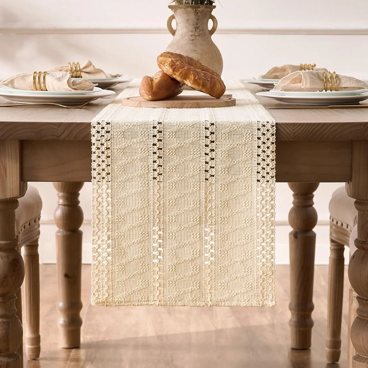 Bieżnik jutowy boho 30 x 140 cm beżowy kremowy zmywalny dekoracja stołu