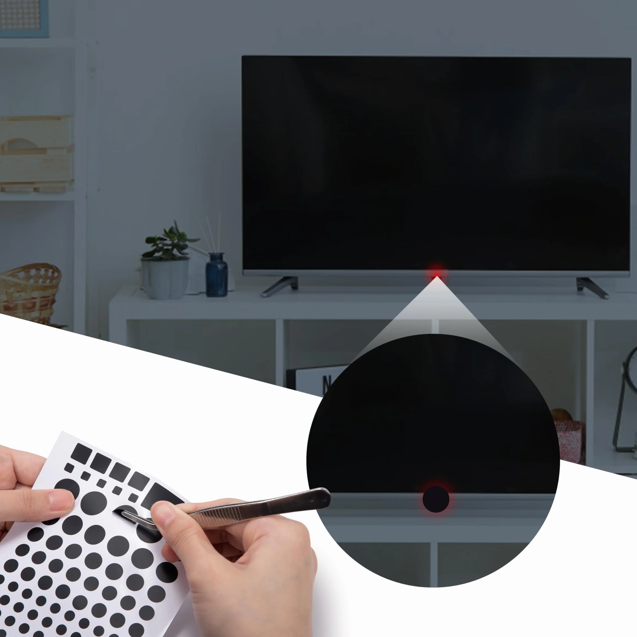 Naklejka LED blokada światła naklejka blokada światła filtry LED możliwość przyciemniania do elektronicznego routera TV 4 arkusze z 1 szt. ciemne pęsety 90% światła