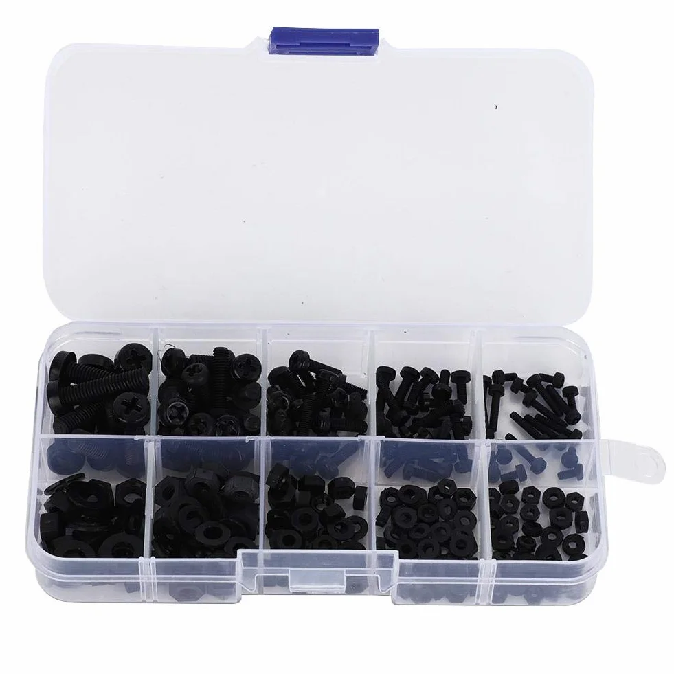 Nylon Nylon Schrauben, Multifunktions-Nylon Schraubensatz, Befestigungselemente M2 / M2.5 / M3 / M4 / M5 Industrie für Mechaniker DIY(Black 270pcs nylon screw set)