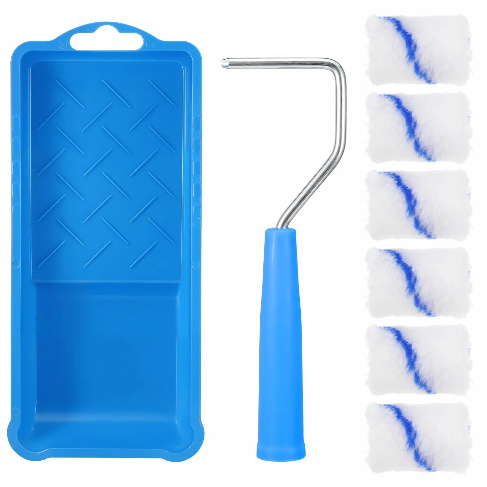 Zestaw mini wałków do malowania, 5 cm, mały filcowy wałek do malowania, 6 szt., mały wałek do malowania z tacą i wkładką, do domu, szafek, mebli, szablonów, rzemiosła artystycznego (niebieski)