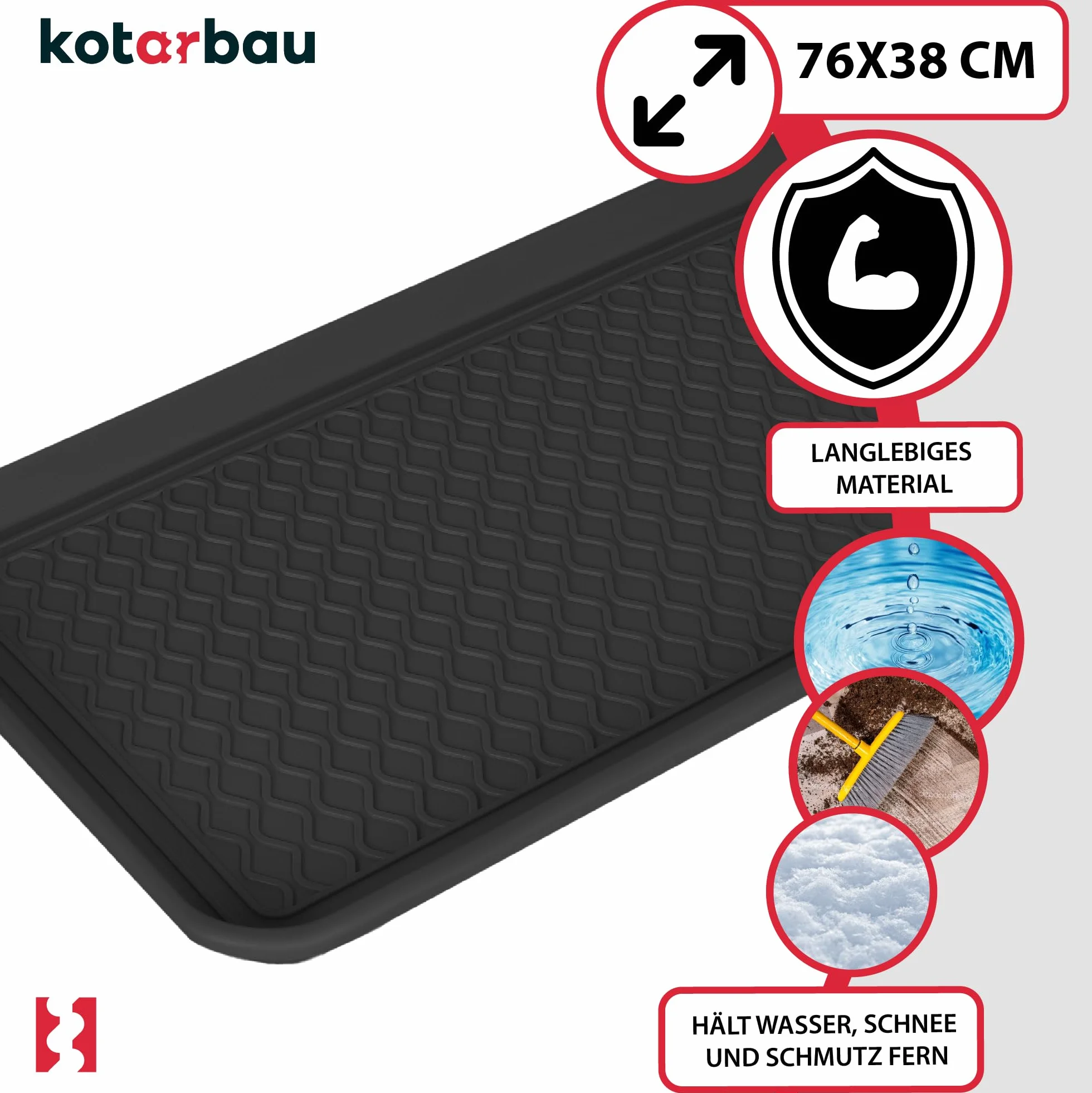 KOTARBAU® Zestaw 2 szt Ociekacz na Buty - 38 X 76 cm - Podstawka Na Mokre Buty - Mata do Przedpokoju - Czarna