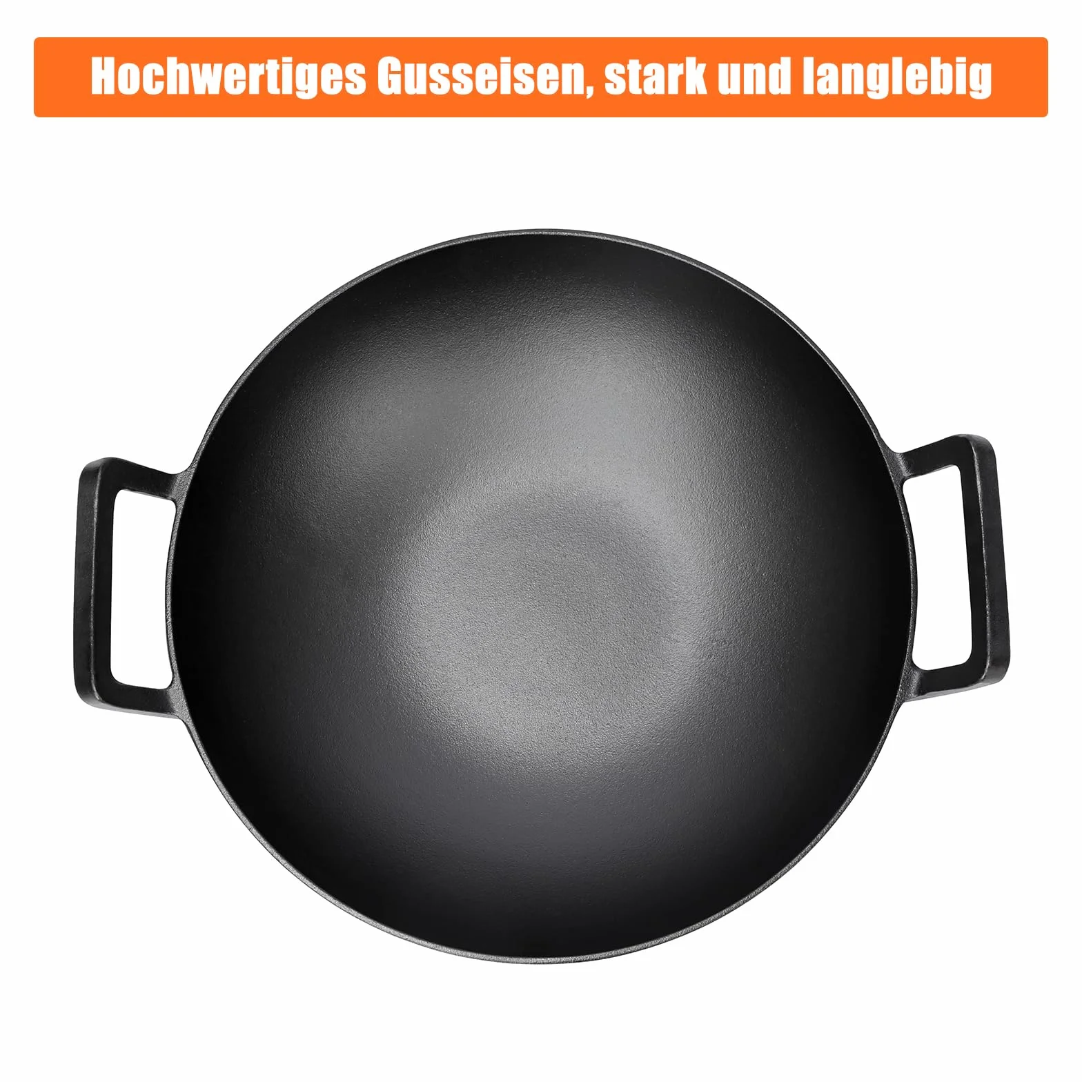 GFTIME Żeliwny wok Ø 36 cm, do grilla gazowego, do kuchenek indukcyjnych, ogniowych, żeliwnych patelni wok do Weber Spirit, Genesis Gourment, do grilla 57 cm