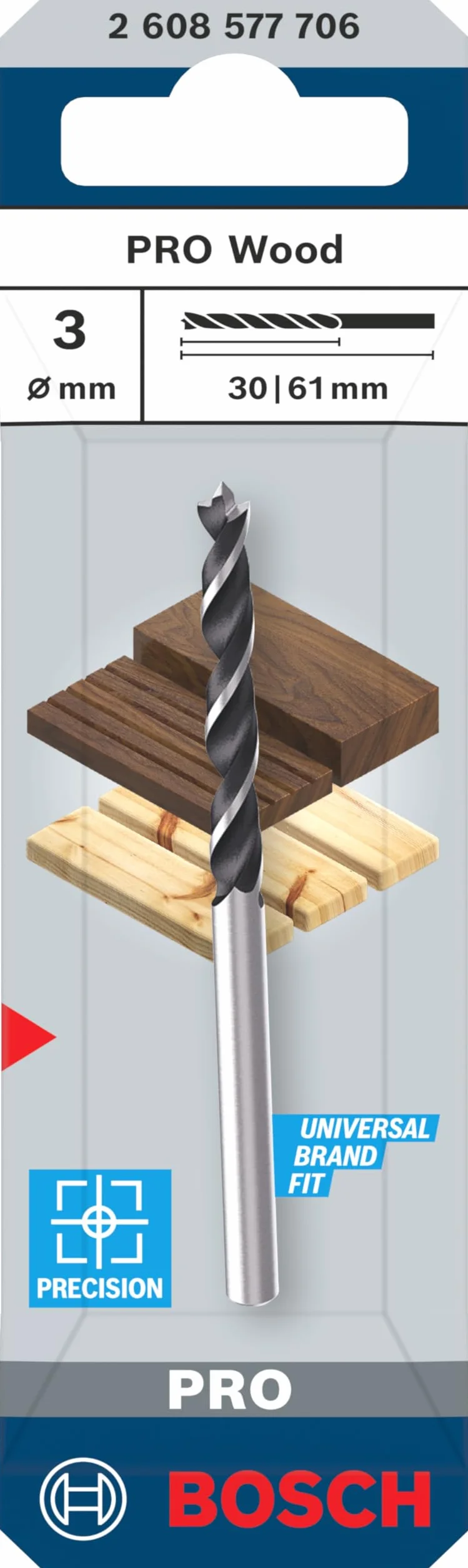 Bosch 1x Wiertło PRO Wood Brad Point (do Miękkie drewno, Ø 3,00 mm, Professional Akcesoria Wiertarki/Wkrętarki)