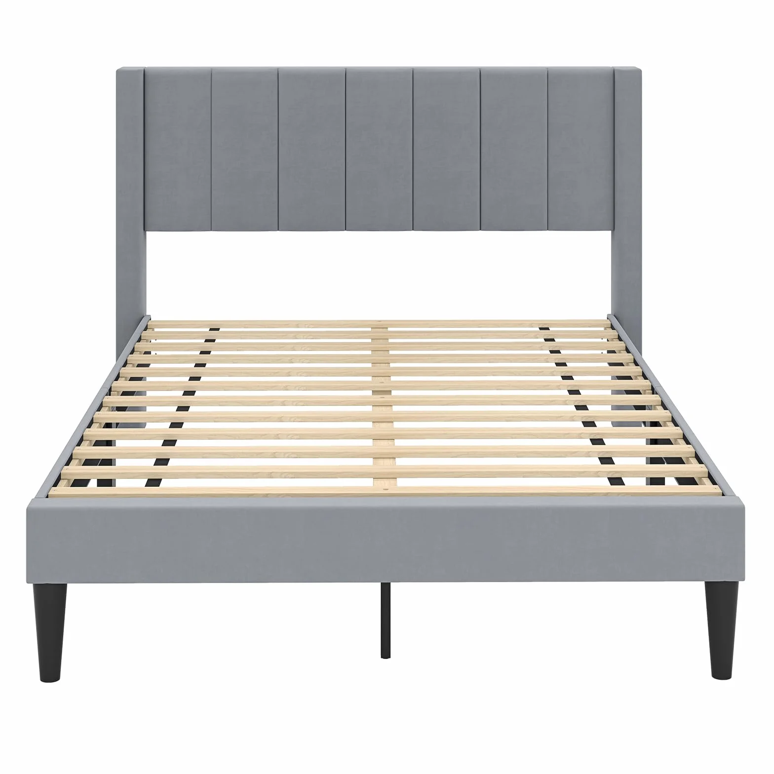 COSTWAY Rama łóżka na materac 200 x 140 cm, tapicerowany stelaż łóżka dwuosobowego, łóżko z podnóżkiem z zagłówkiem, drewniana podpora, regulowane podkładki pod stopy, kolor szary (Model I,L)