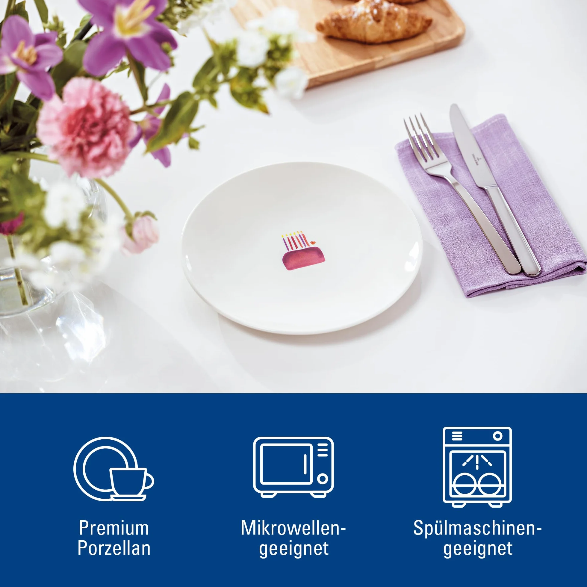 Villeroy & Boch With Love talerz śniadaniowy Happy Birthday 21x21x2,5 cm porcelana Premium talerz na ciasto sałatki deserowy zmywarka mikrofala