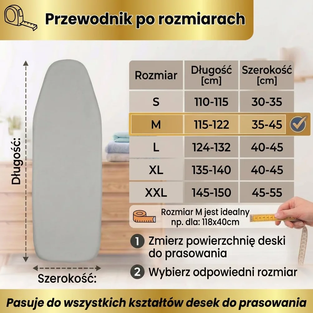 pokrowiec na deskę do prasowania, 120 x 40 cm, do żelazka parowego, 100% bawełna, wygodna wyściółka, elastyczna | Pokrowiec na deskę do prasowania (jasnoszary/Uni, M)