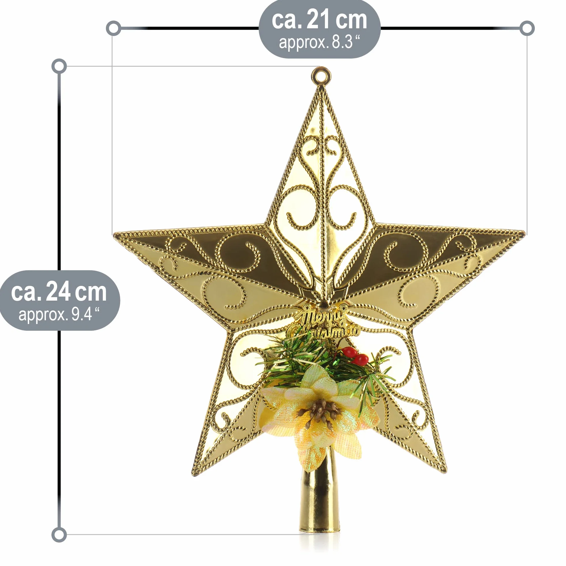 COM-FOUR® Top choinkowy w ksztalcie gwiazdy - Gwiazdka na wierzch choinki - Ozdoby choinkowe - Ozdoby choinkowe wykonane z tworzywa sztucznego