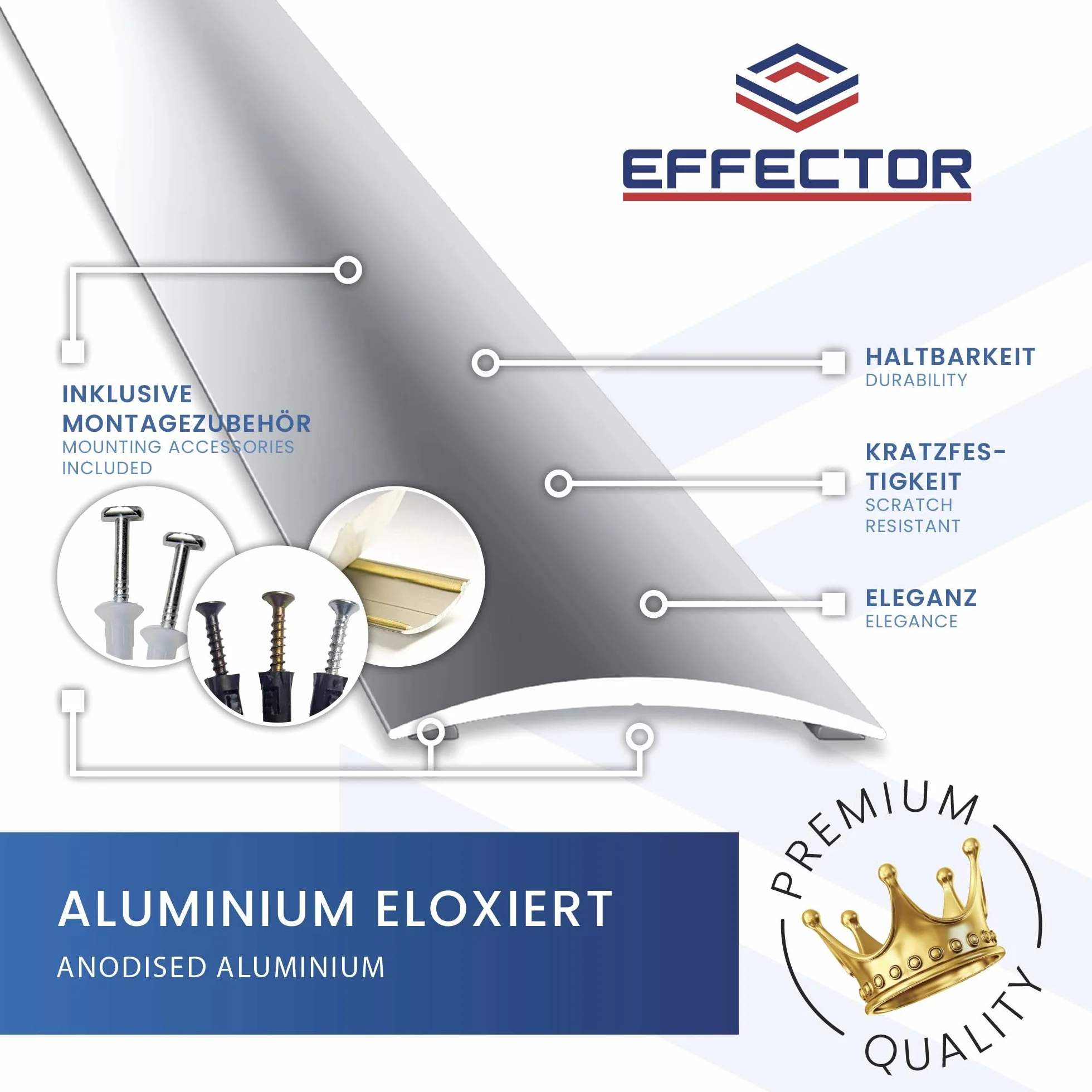 Effector | Aluminiowy profil przejściowy wygięty | Listwa przejściowa 40 x 5 x 930 mm | Listwa progowa do drzwi | Profil aluminiowy | Profil wyrównujący ZŁOTY anodowany | Listwa przejściowa do przykręcenia 1 szt.