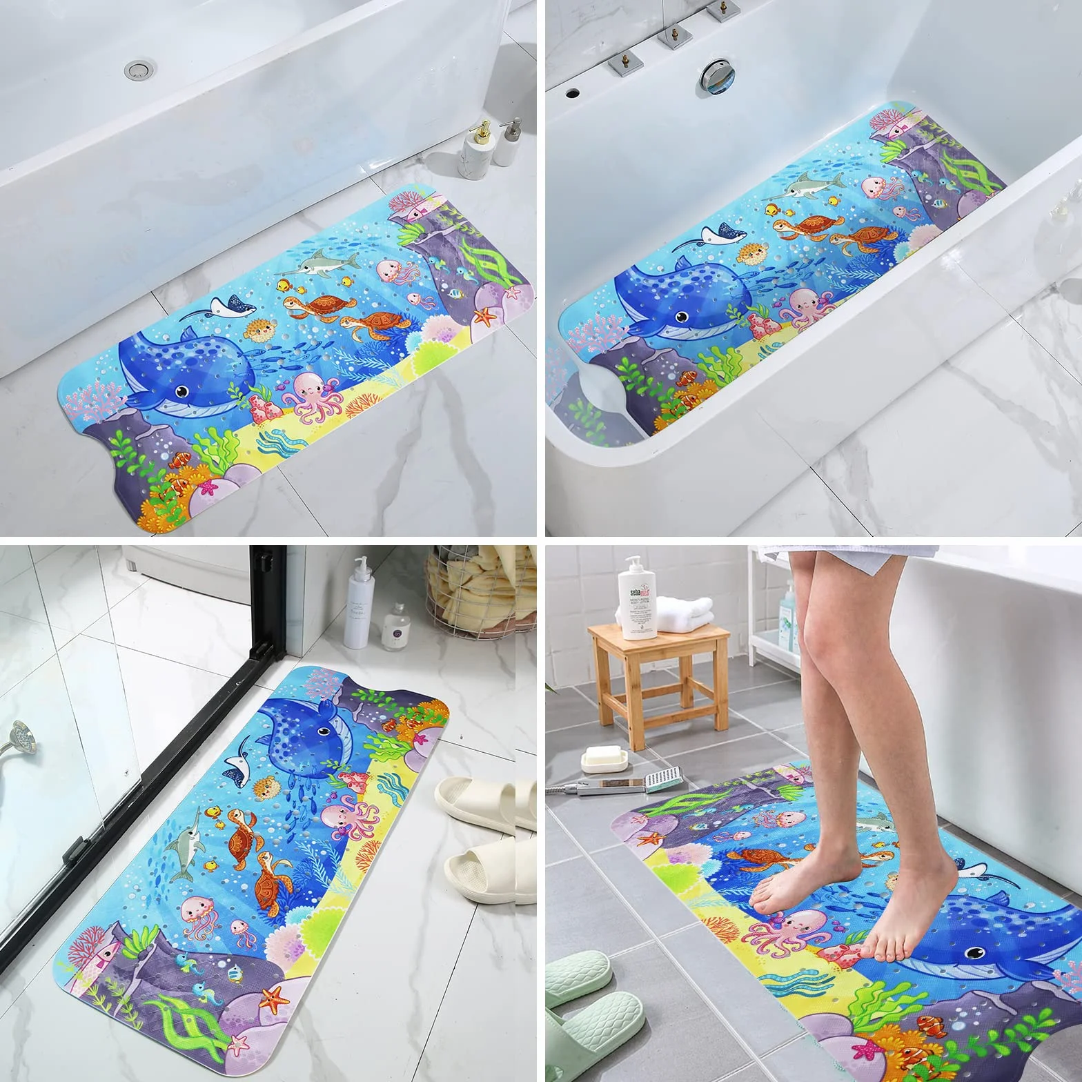 LUZOON Mata do wanny, mata prysznicowa, mata antypoślizgowa, 100 x 40 cm (Ocean)