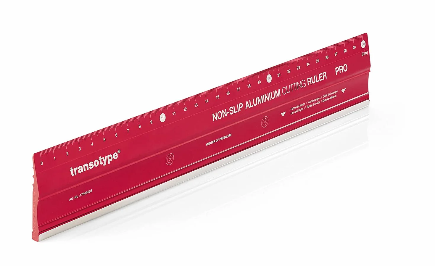 Linijka do cięcia PRO z aluminium w kolorze jaskrawoczerwonym, długość 30 cm, antypoślizgowa, wytrzymała, ze stalowym ostrzem i profilem aluminiowym 50 mm