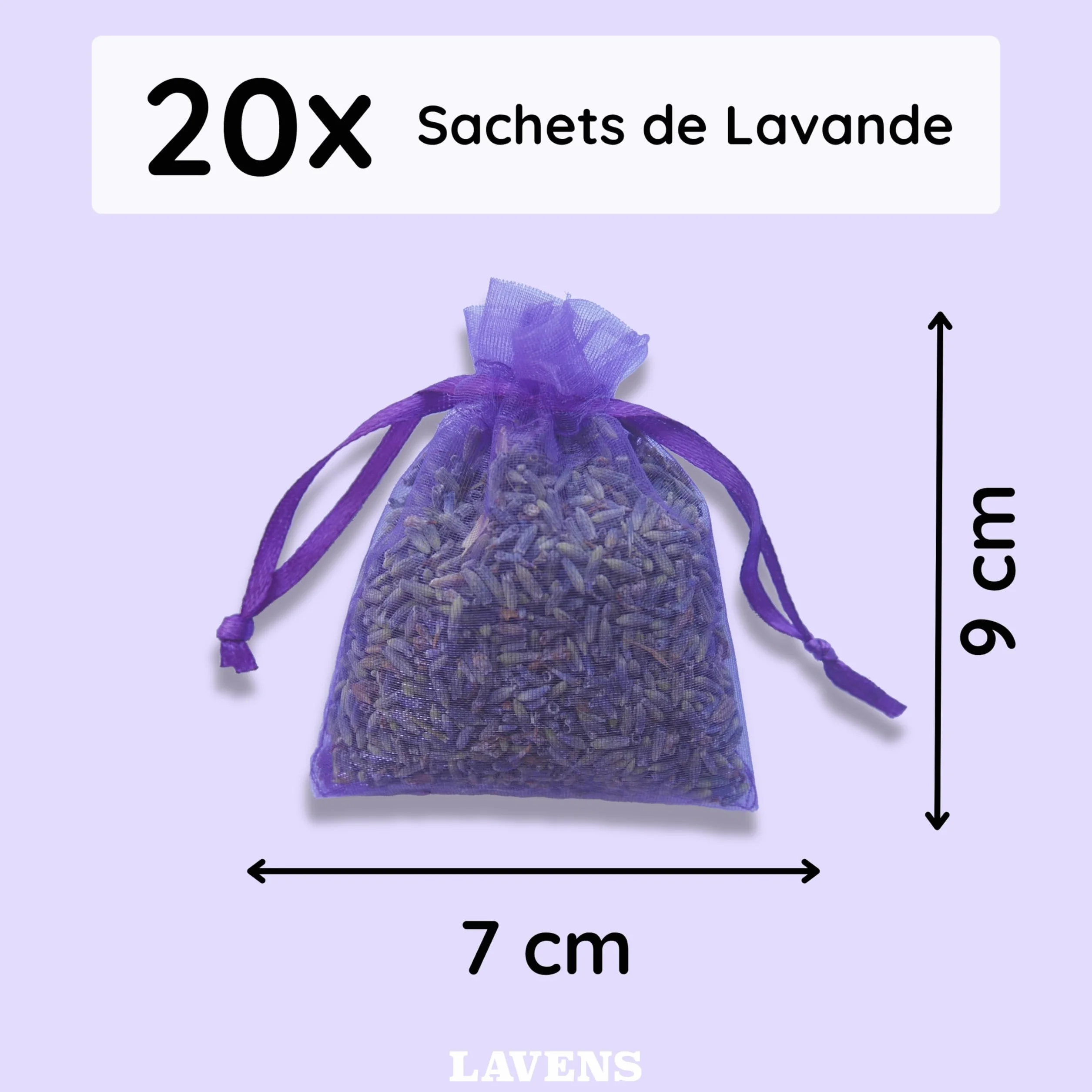 LAVENS | 20 pachnących torebek z lawendą | Origine Provence Francja | 120 G | Torba zapachowa do szafki, na pranie i szafę. Wysokiej jakości suszona lawenda o intensywnym zapachu.