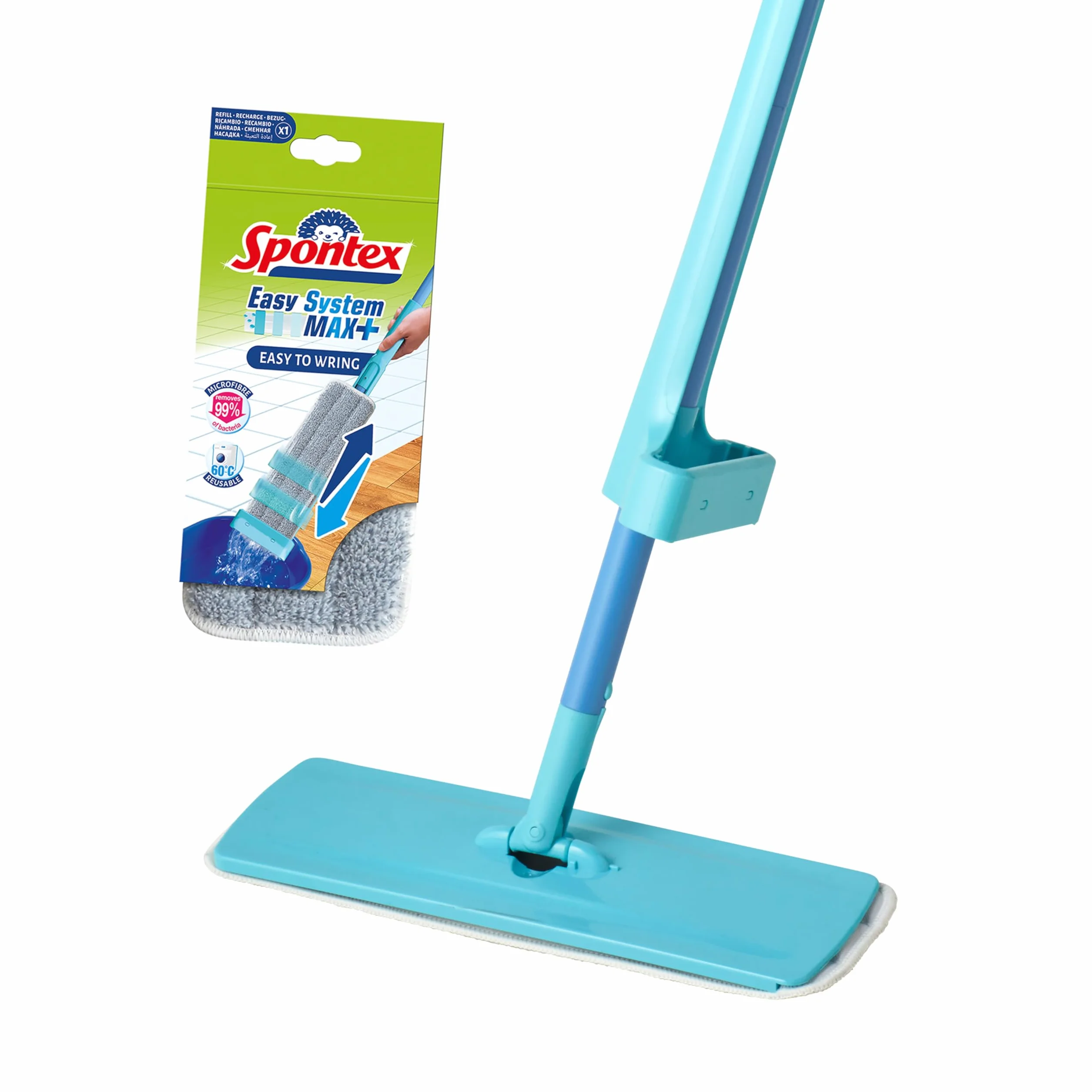 Spontex Easy System Max+ mop podłogowy, płaski mop z mikrofibry ze zintegrowanym systemem wykręcania, czyści laminat, drewno i płytki podłogowe