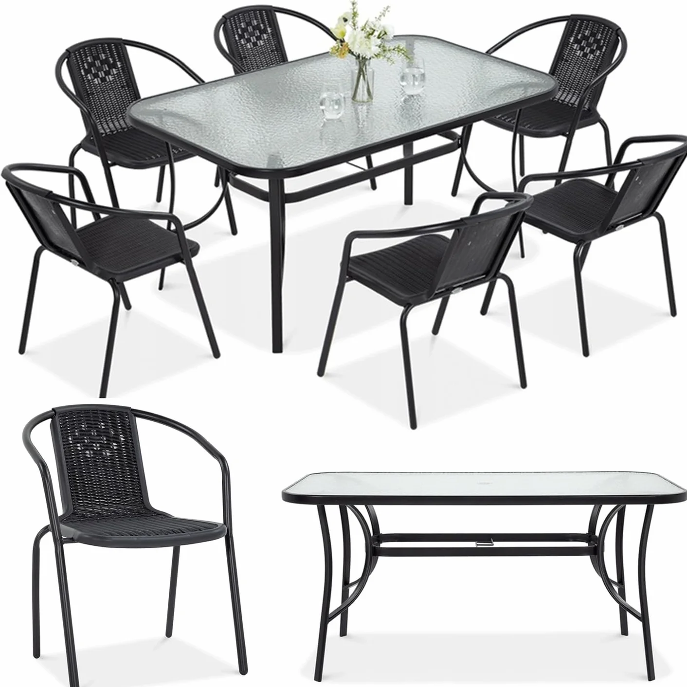 Zestaw Mebli Jadalnianych Focus Garden Ogrodowych Simple Stół 150x90cm 6x Krzesło Grafit 1 szt