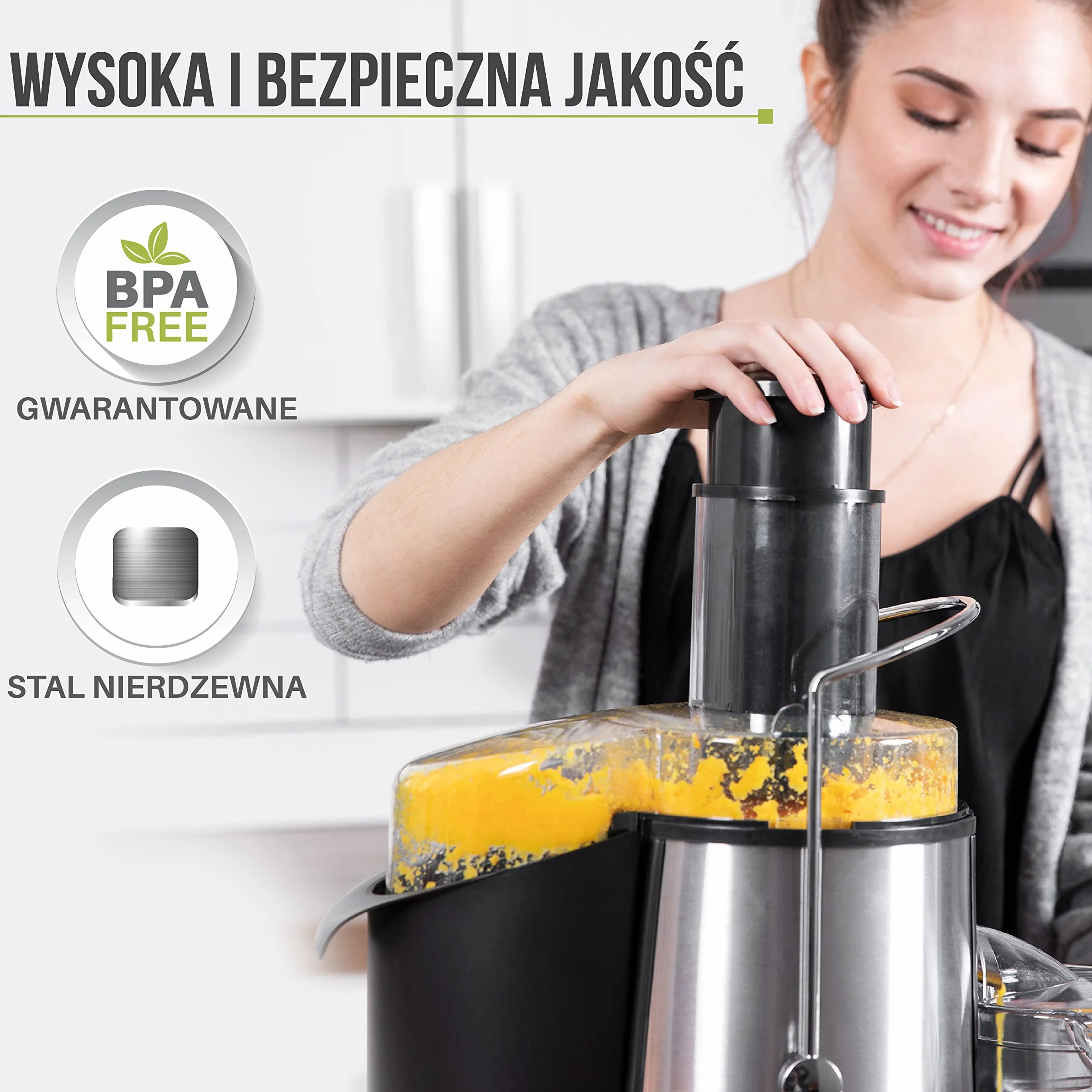 Twinzee Odśrodkowa sokowirówka do warzyw i owoców, elektryczna wyciskarka do soków z warzyw i owoców, wydajna 850 W, 2 poziomy prędkości, duży otwór do napełniania (75 mm), antypoślizgowe nóżk