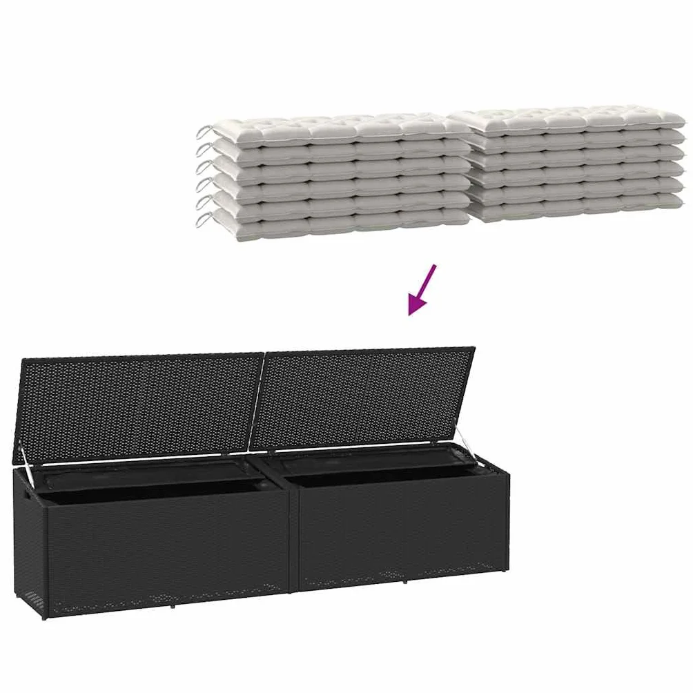 vidaXL Skrzynia ogrodowa do przechowywania czarny 220x50x58 cm, skrzynia ogrodowa do przechowywania, schowek na poduszki zewnętrzne, skrzynia zewnętrzna do przechowywania poduszek
