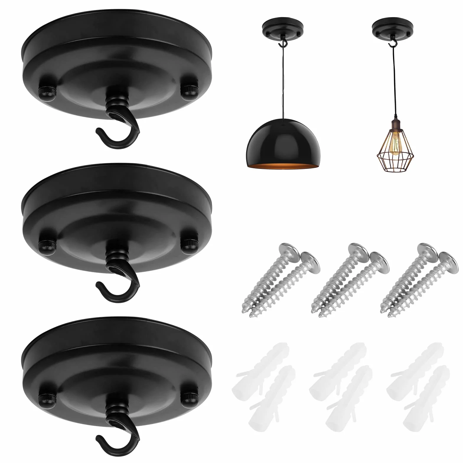 3 szt. Żyrandol Hook Sufitowy Wieszak sufitowy Vintage Żyrandol Płyta sufitowa Żelazny hak sufitowy do lamp wiszących, wentylatory (czarny)