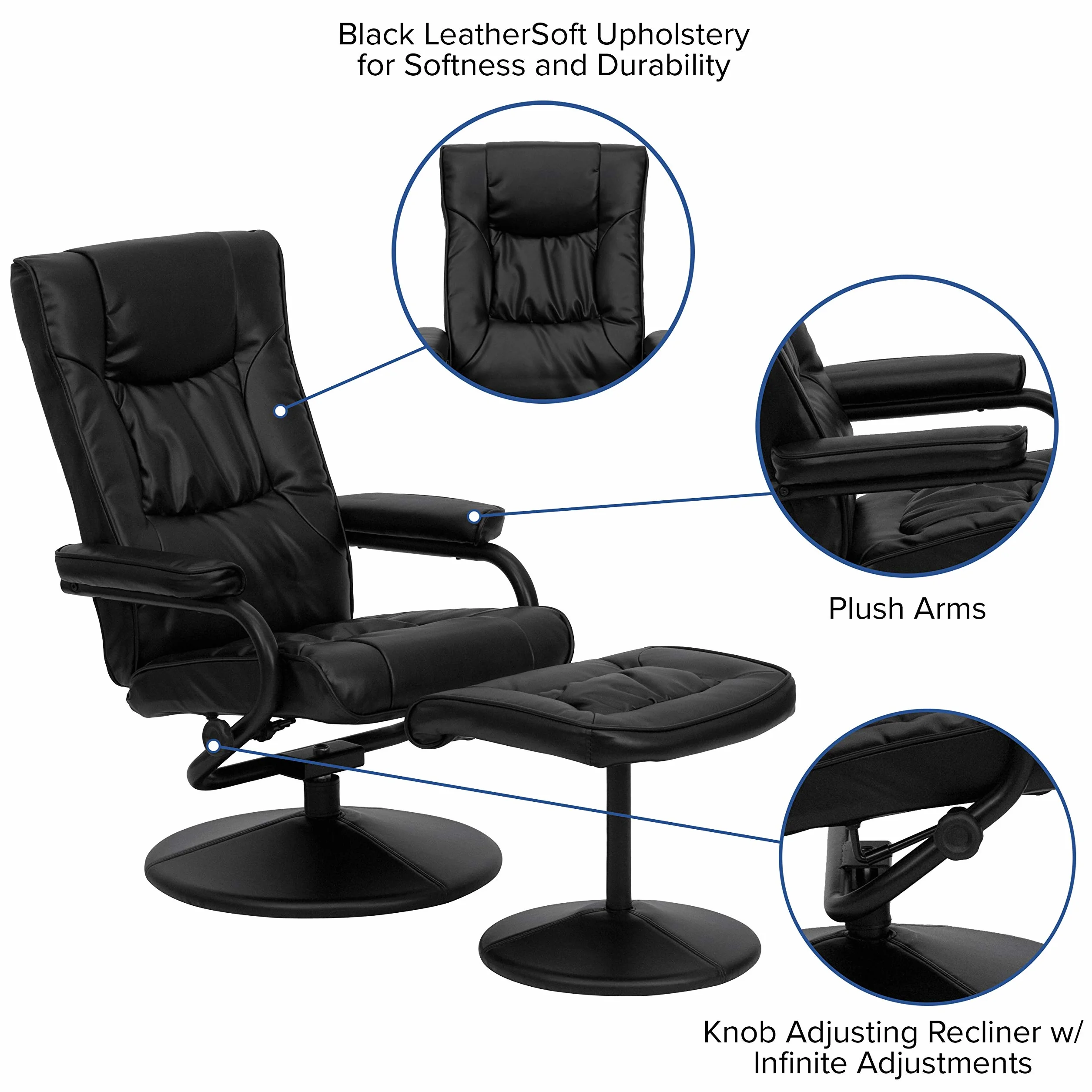 Flash Furniture Współczesny Leżak i Otomana ze Skórzaną Podstawą, Metal, Czarny