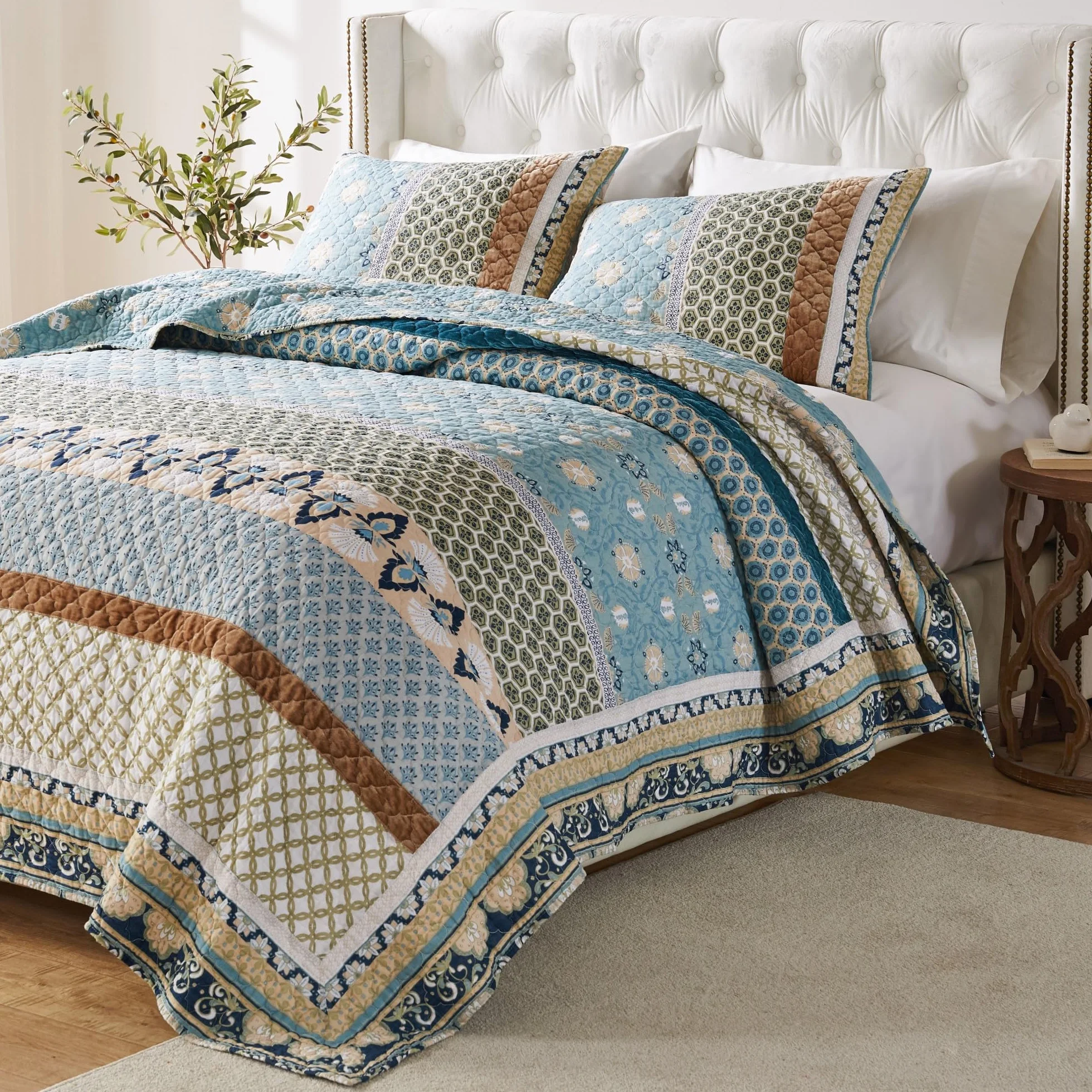 Greenland Home Thalia Aksamitna kołdra bawełniana, dwustronna, 3-częściowy King/Cal King, niebieski