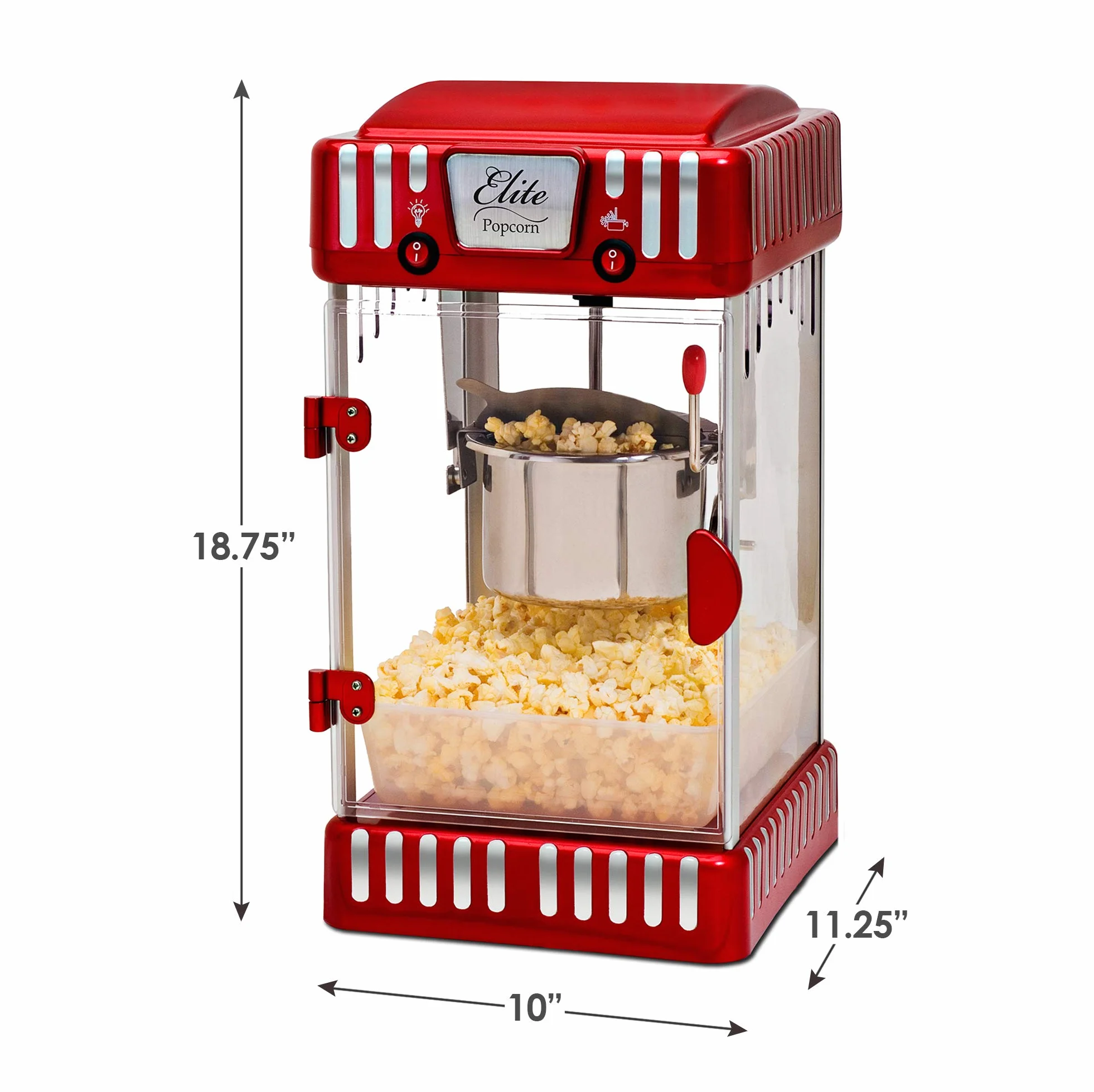 Elite Gourmet EPM-250 Maxi-Matic 2,5 uncji klasyczny karnawał, stołowa maszyna do popcornu w stylu retro, filmowy popcorn z gorącym masłem, czerwony