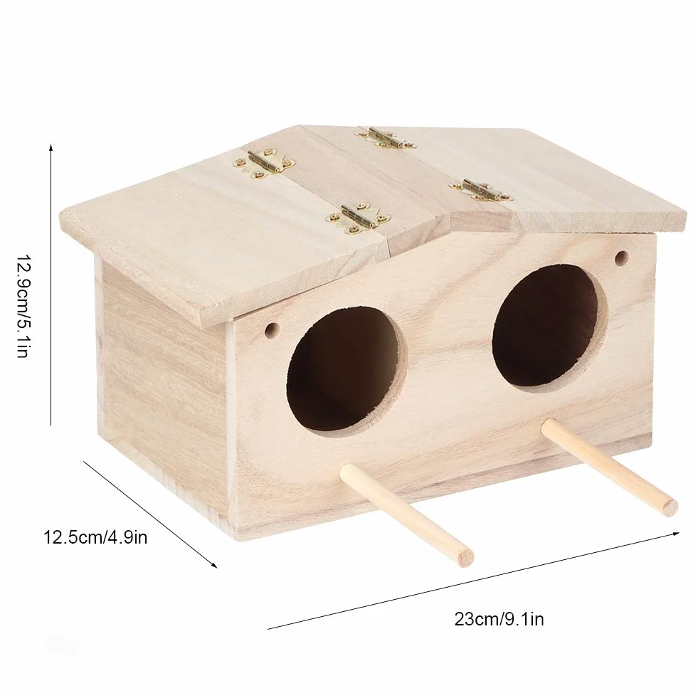Drewniany Domek dla Ptaków 9,1 x 5,1 x 4,9 Cala, Budka dla Zwierząt, Klatka Schronienia, Akcesoria dla Papug i Jaskółek