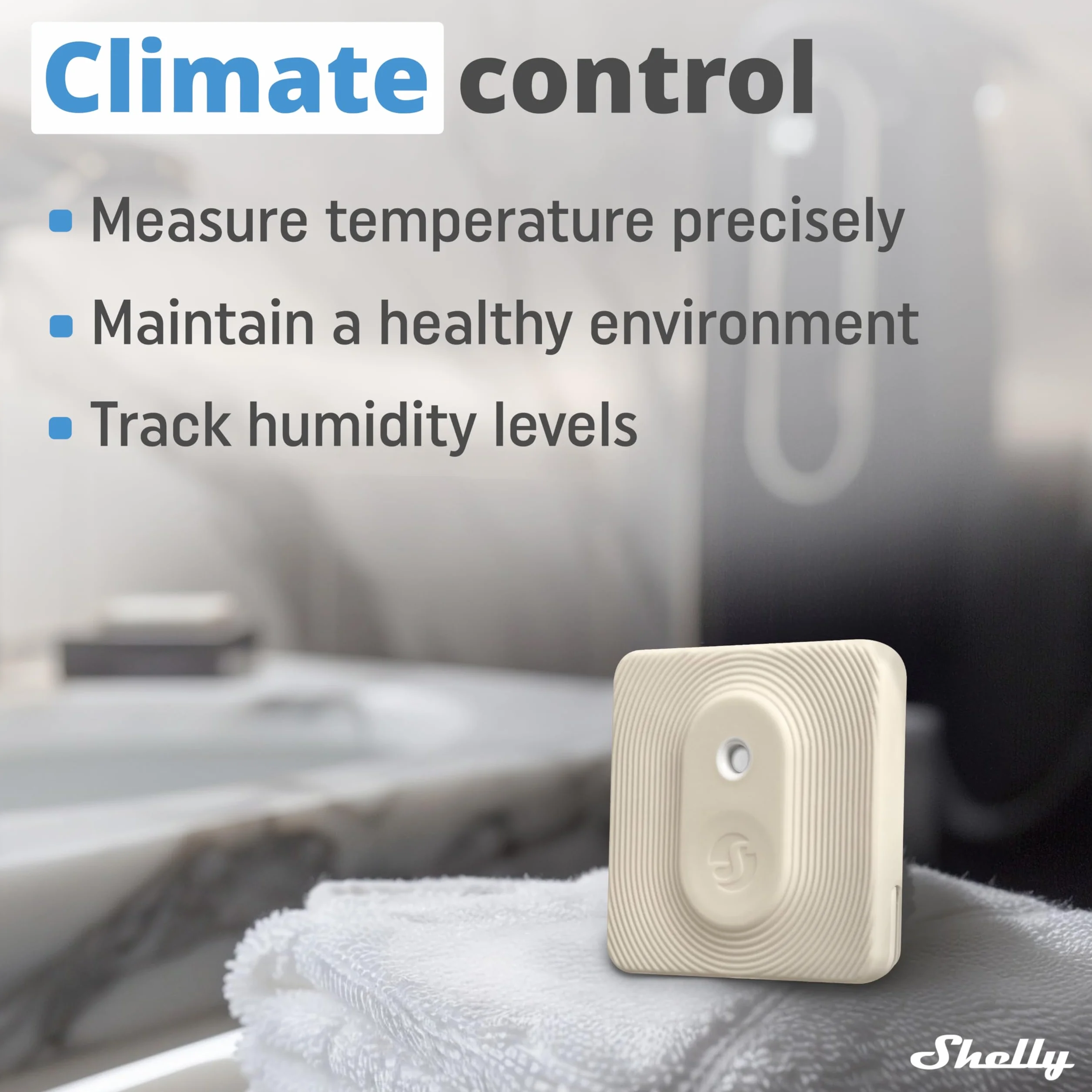 Shelly BLU H&T Kość Słoniowa - czujnik temperatury i wilgotności Bluetooth, inteligentny termometr i higrometr wewnętrzny/zewnętrzny, stopień ochrony IP54, nie wymaga HUB-a, zdalne sterowanie