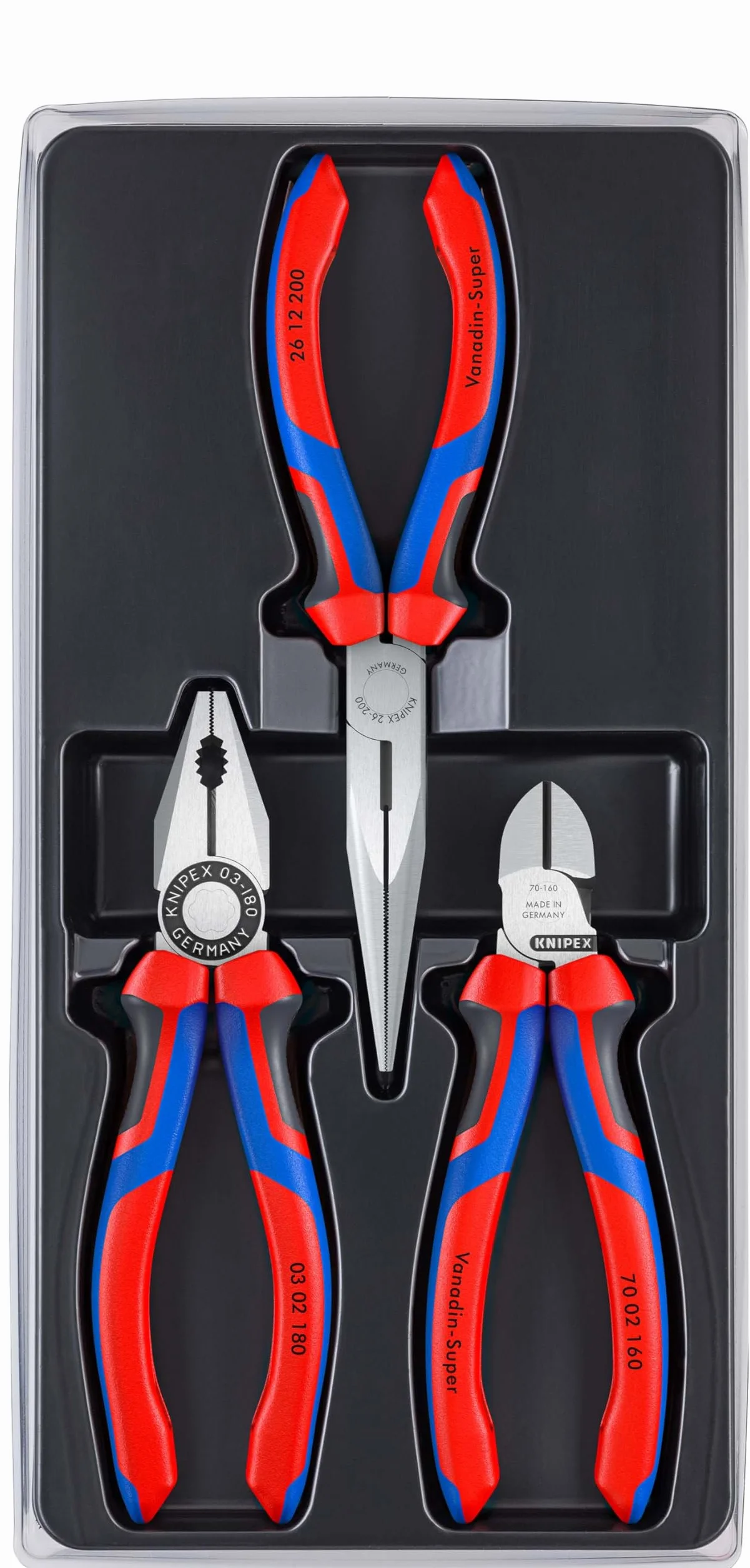KNIPEX Zestaw szczypiec do prac warsztatowych i serwisowych 1 x 03 02 180, 1 x 26 12 200, 1 x 70 02 160, 00 20 11
