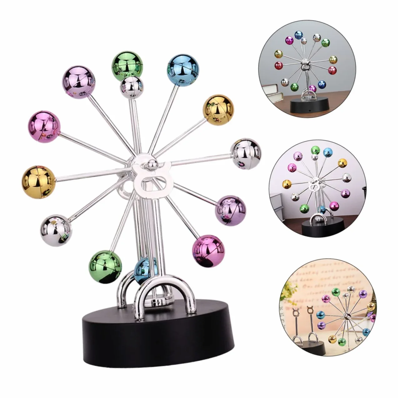 PRETYZOOM Dekoracyjny Model Ferris Wheel z Kolorowymi Kulami Ruch Perpetualny Ozdoba Do Domu Biura Restauracji Bezpieczny i Wytrzymały Kreatywna Rzeźba Niebieskiego Koła