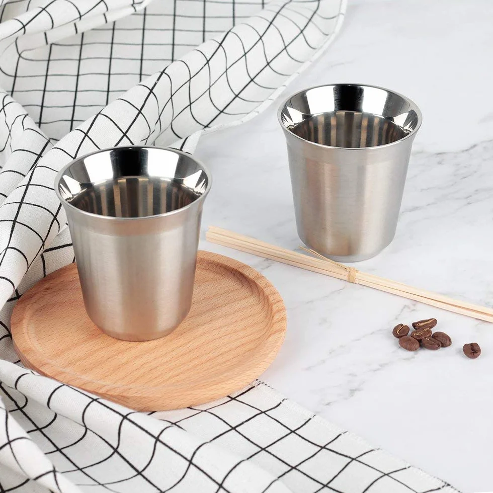 RECAPS Zestaw filiżanek do espresso 80 ml ze stali nierdzewnej 304 podwójne ścianki Demitasse
