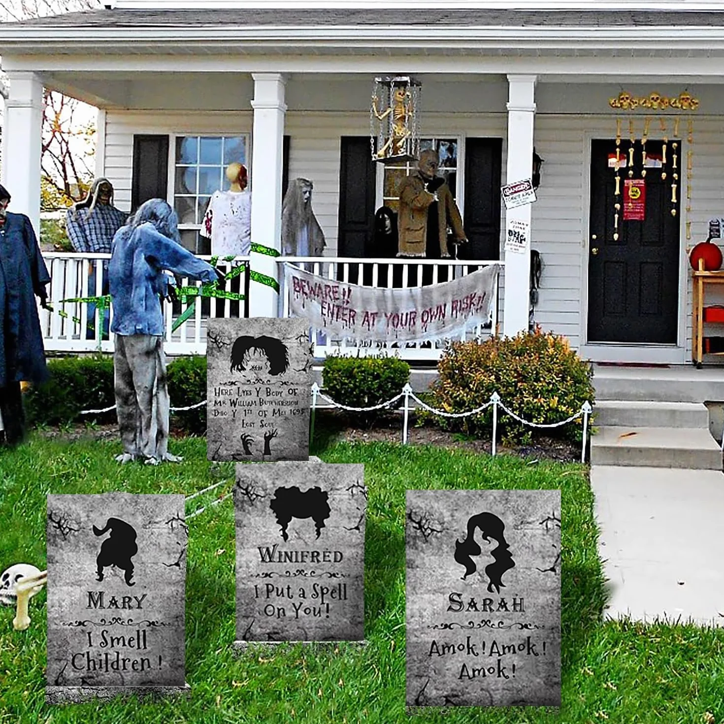 4 duże nagrobki czarownica Hocus Poc Halloween Decor, Znaki Dekoracja nagrobków ogrodowych z kołkami, 16 cali Wysoki, Straszny Nagrobek Cmentarny, Na Imprezy W Domu Dziecka