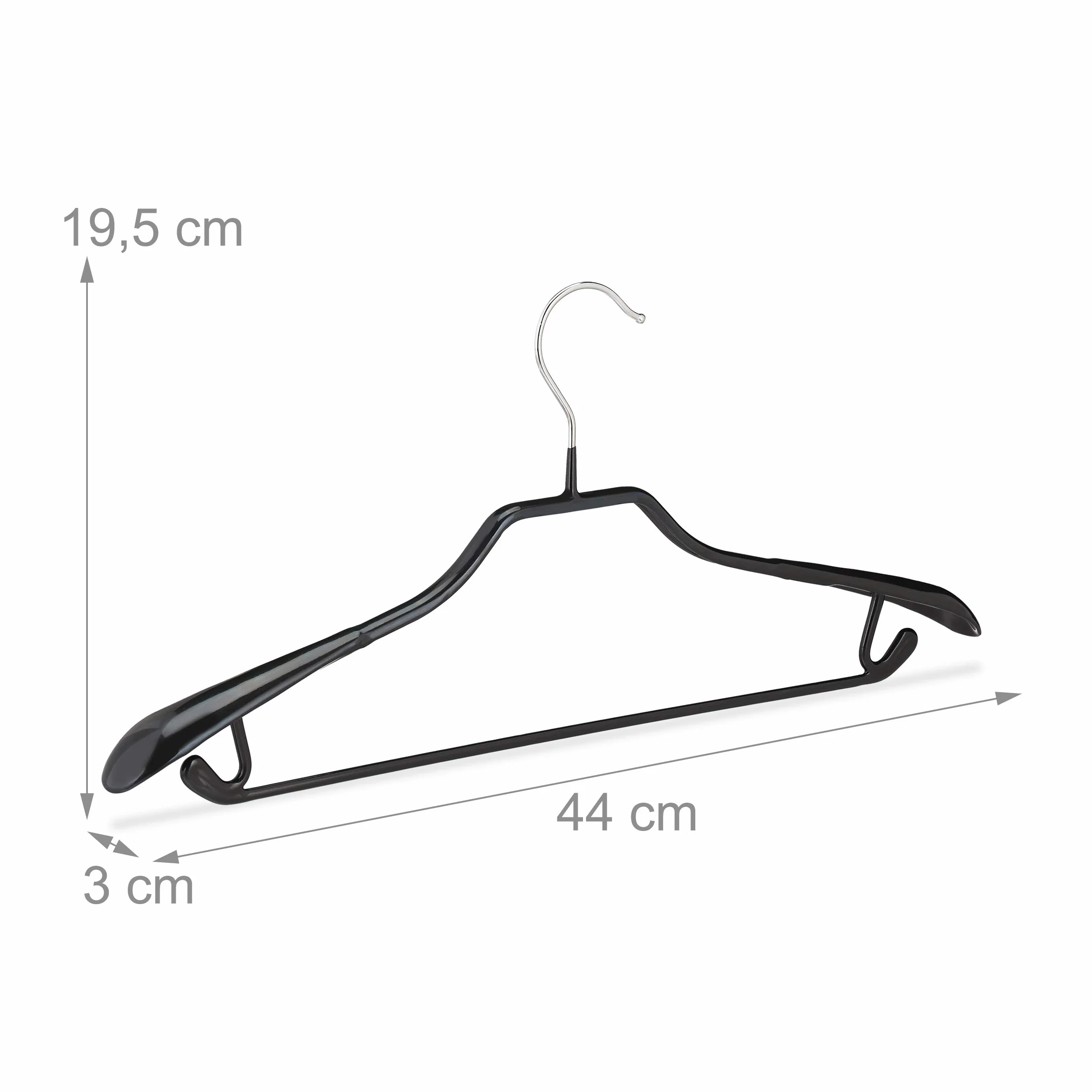 Relaxdays, Czarny wieszak na garnitury, zestaw 10 sztuk, gumowany, z metalu, antypoślizgowy, nie zajmuje dużo miejsca, 44 cm, z powłoką PCW, opakowanie