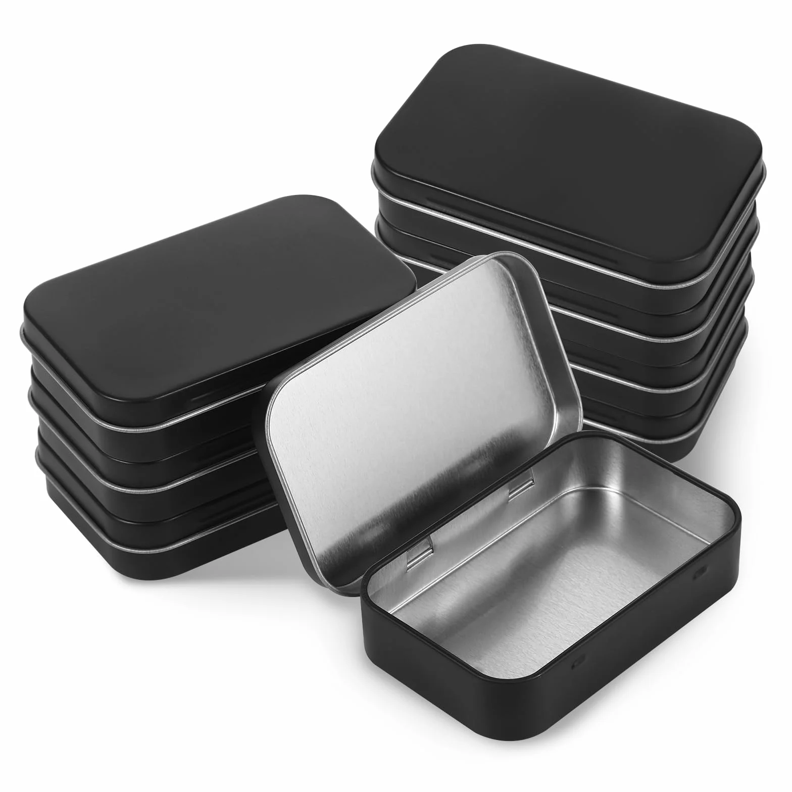 8 czarnych, małych metalowych puszek z pokrywką, metalowe pudełka, przenośne mini pudełka, pudełko do przechowywania rzeczy domowych i domowych rzeczy (9,6 x 6 x 2 cm)