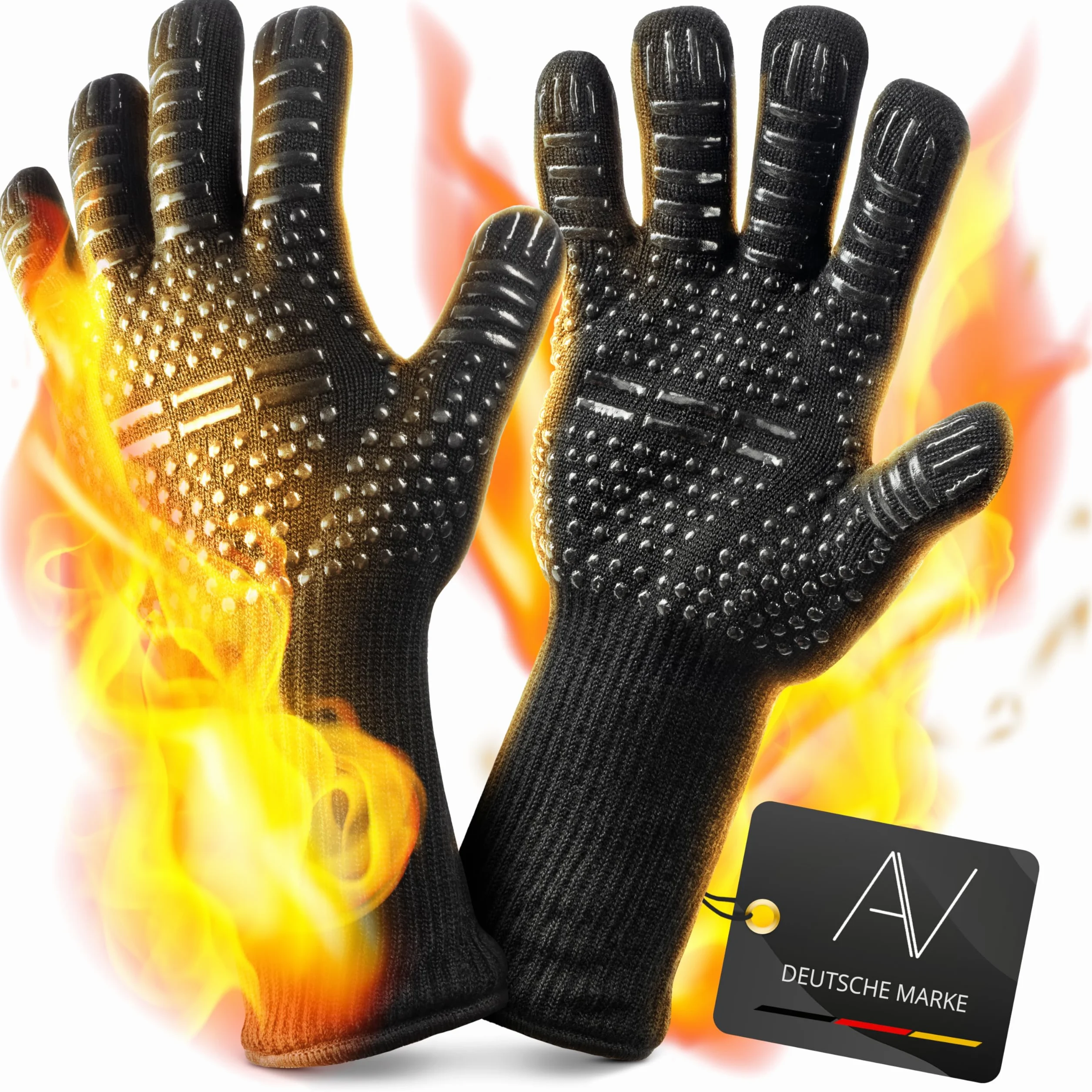 AVANA Aramid rękawice do grilla, odporne na wysokie temperatury do 800°C, rękawice do pieczenia, rękawice do garnków, rozmiar uniwersalny, czarne