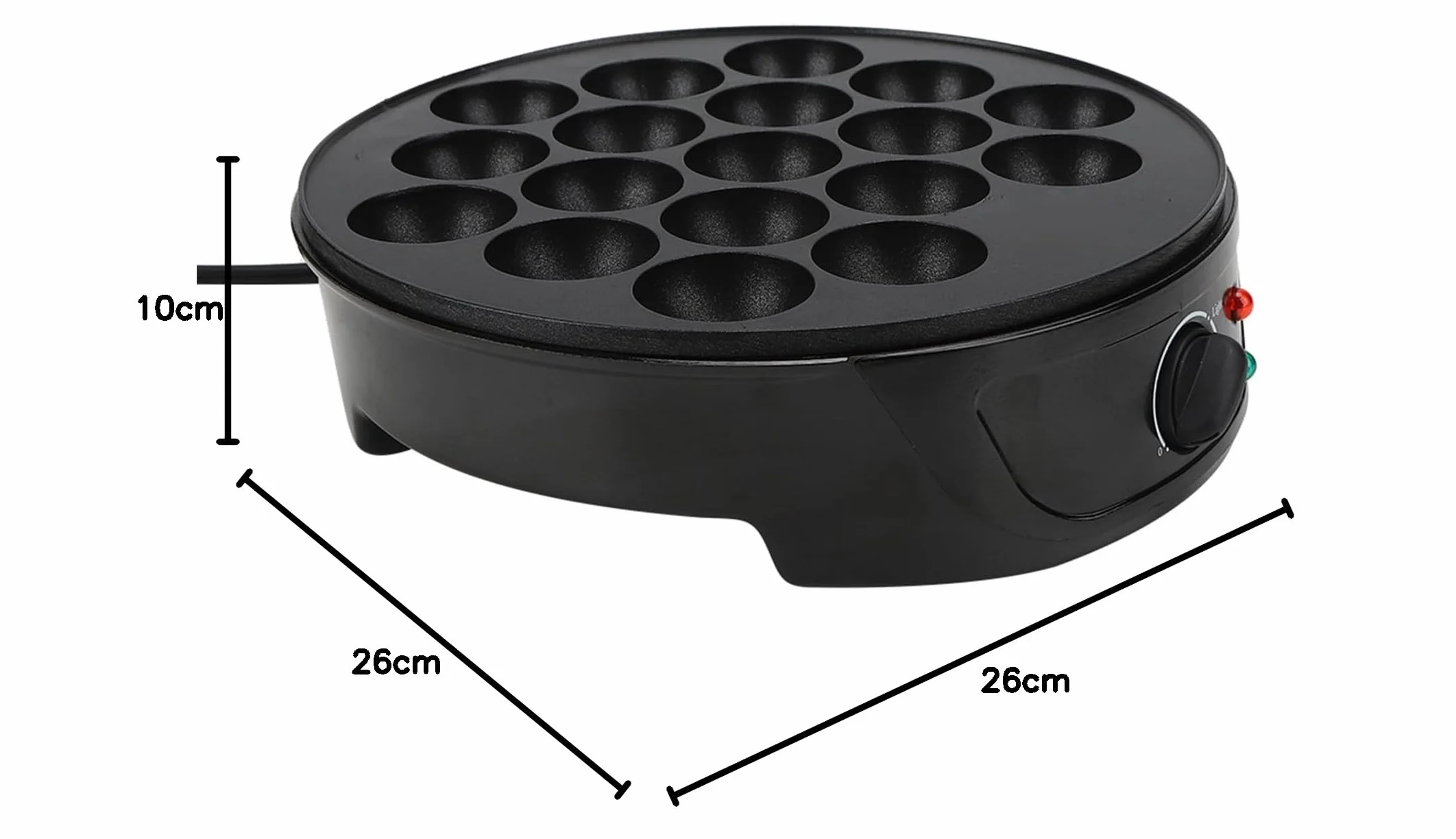 Elektryczna Maszyna Takoyaki 18 Okrągłych Foremek, Powłoka Nieprzywierająca, 750 W, Otwór 4 Cm