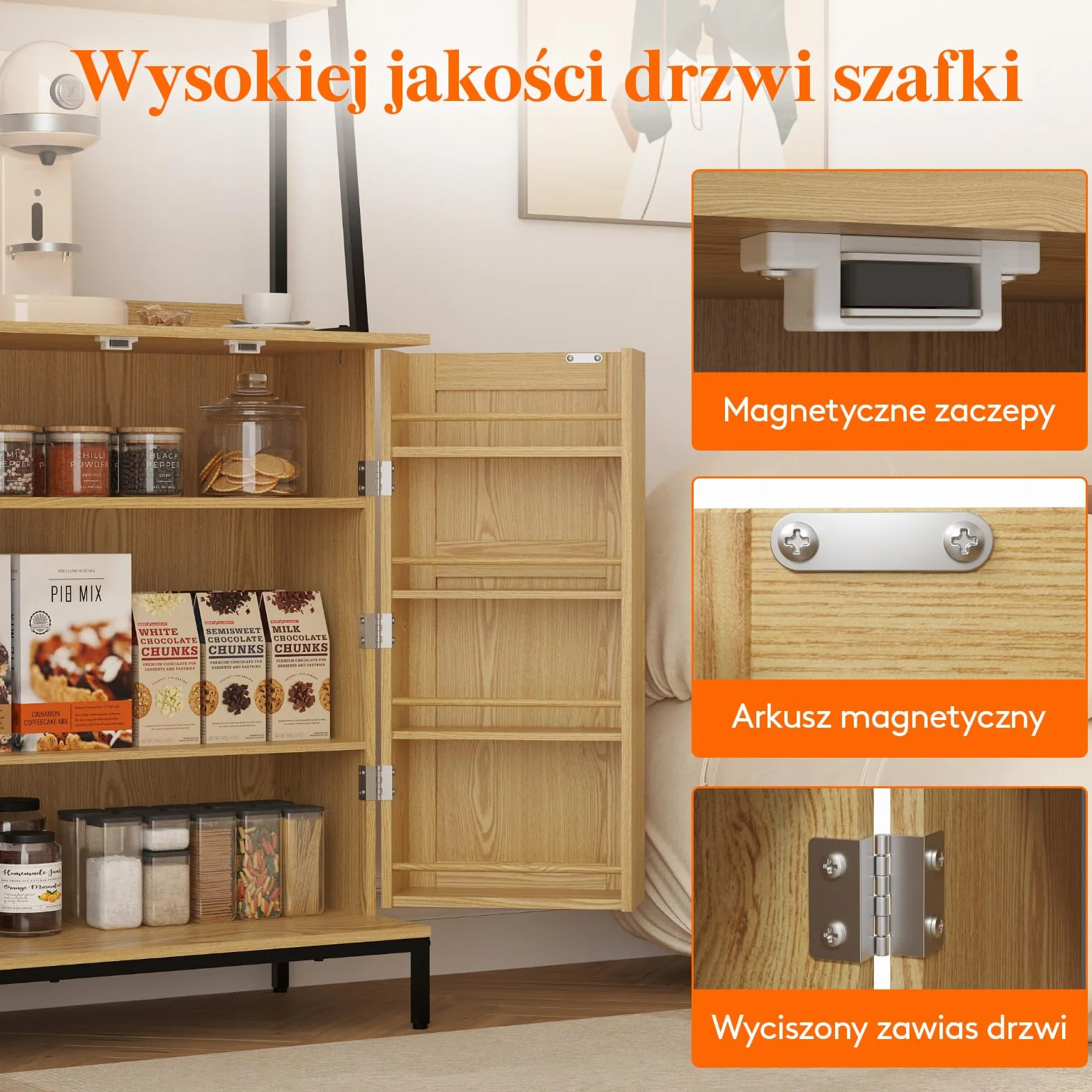 Lifewit 49,6-calowa szafka kuchenna z rattanowymi drzwiami i regulowanymi półkami, stojak na kuchenkę mikrofalową, szafka barowa do jadalni, salonu, naturalna
