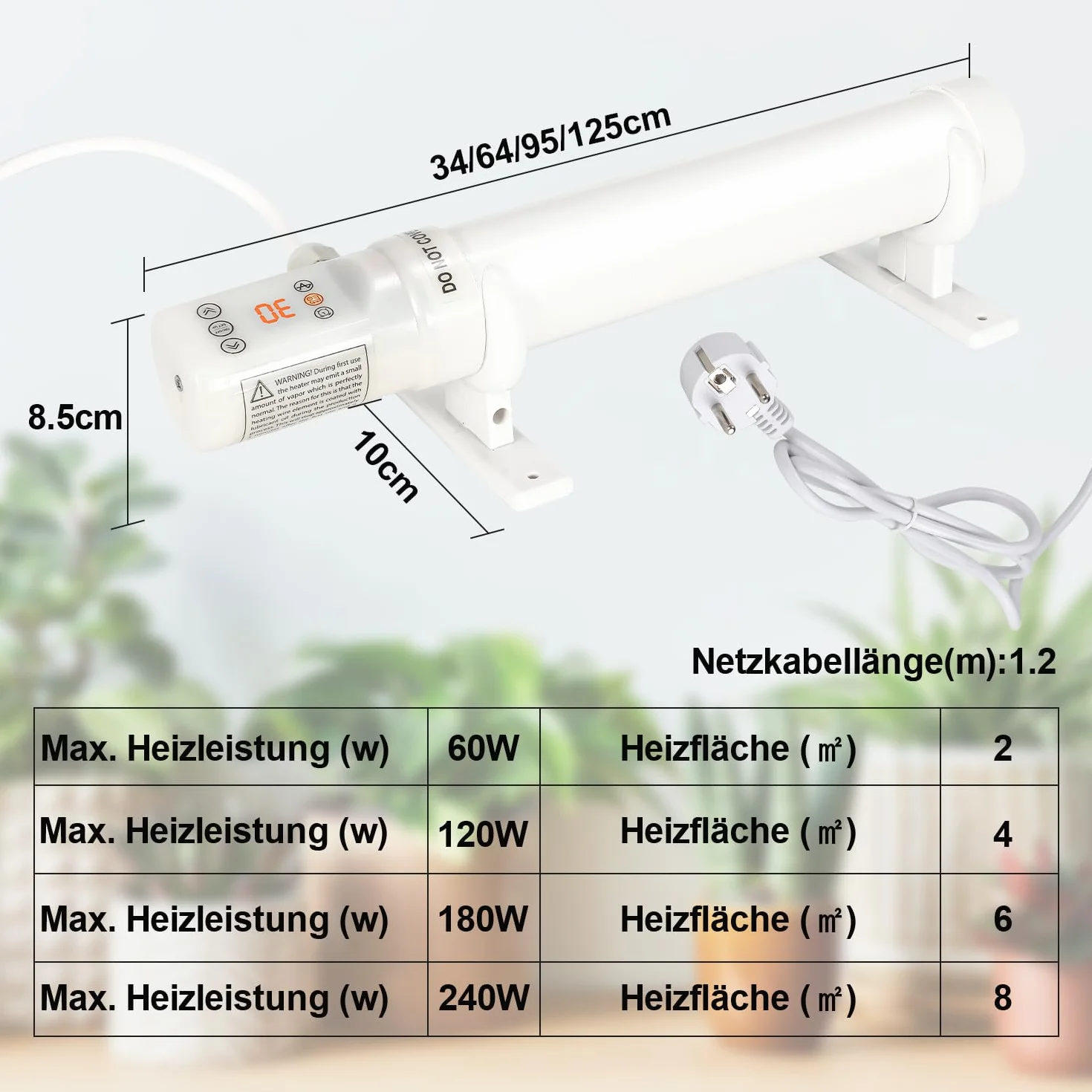Eulenke Ogrzewanie szklarniowe 180 W, elektryczne ogrzewanie do szklarni, ochrona przed mrozem, szklarnia z termostatem, sterowana czasowo, czas rezerwacji, czas cyklu, ogrzewanie obszaru 6 m², do