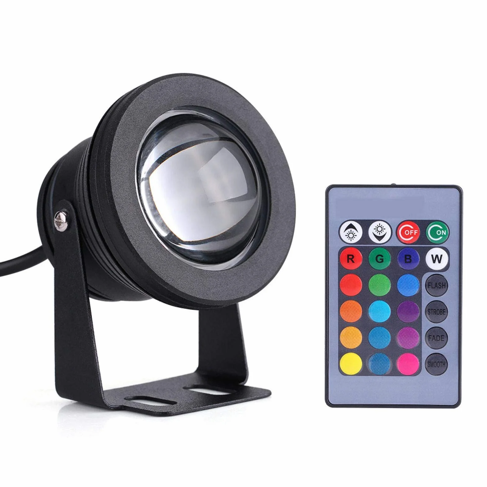 Reflektor dla Yard, Reflektor LED 10W RGB Reflektor Zewnętrzny Zdalne Sterowanie, Kolorowe Reflektory z Możliwością Przyciemniania 12 V, Wodoodporne Oświetlenie Krajobrazowe,(Czarna muszla)