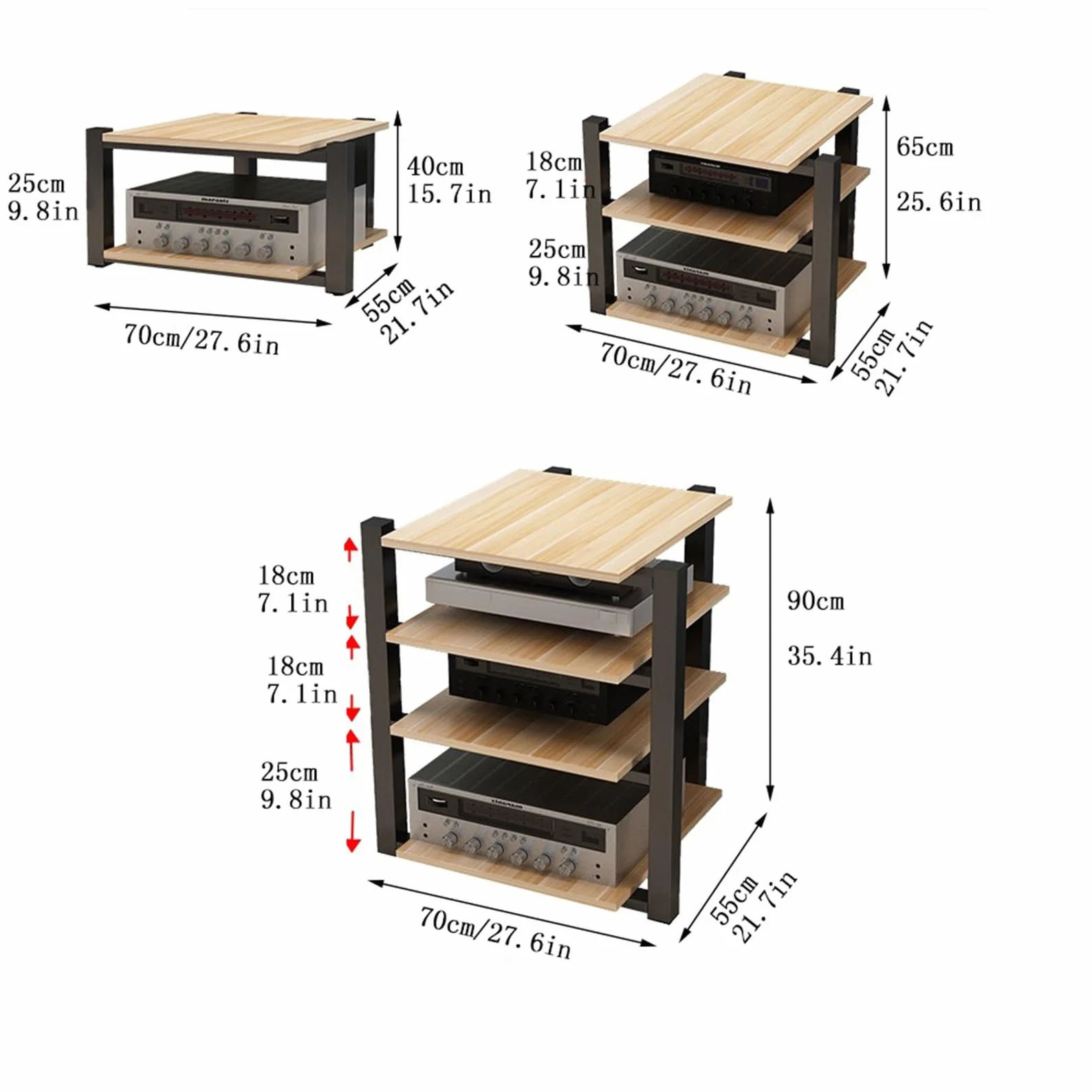 Stojak HIFI, stojak TV, HIFI Rack szafka(Dark Walnut Color,3 Tier)