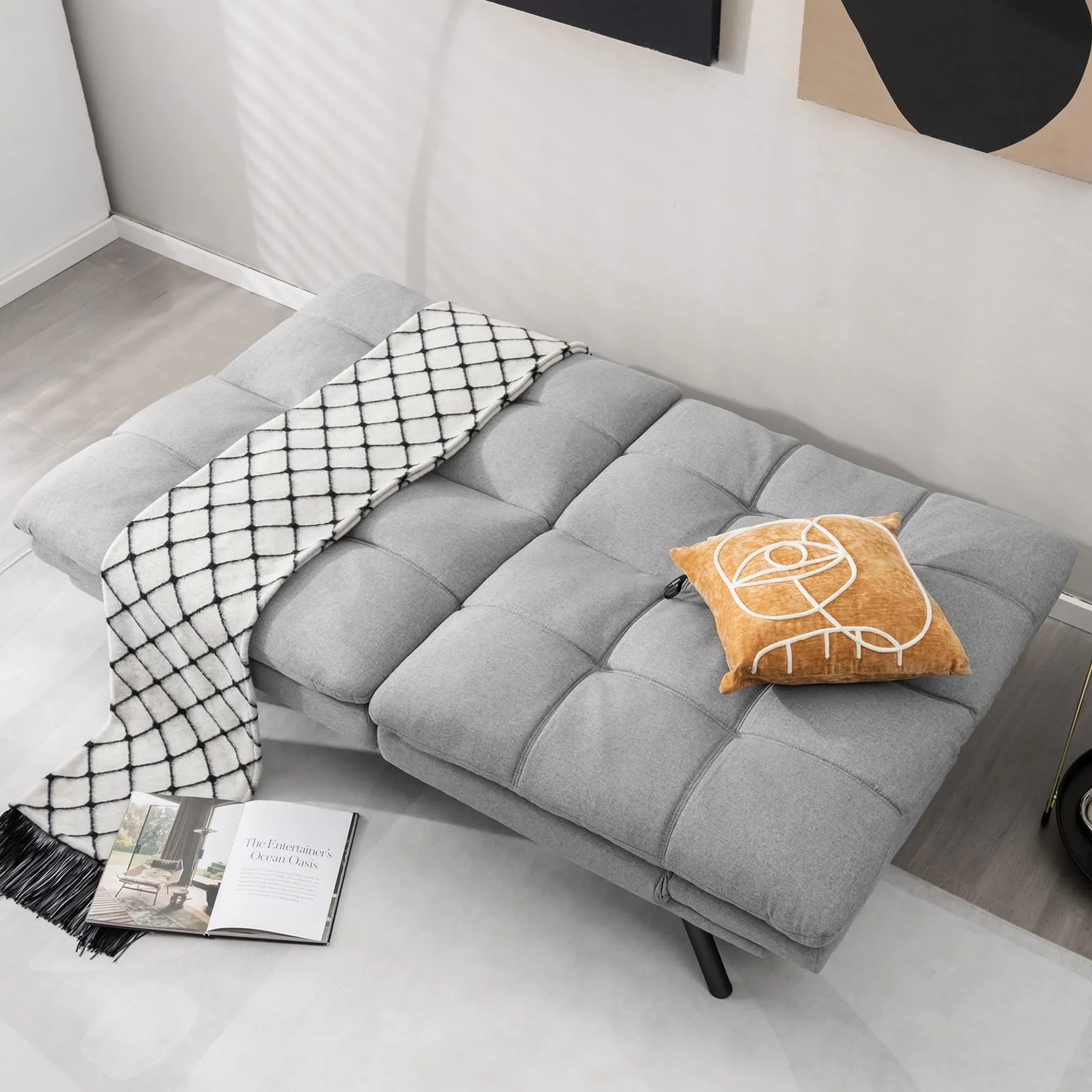 COSTWAY Składana sofa z funkcją spania, rozkładana sofa do spania z regulowanym oparciem, duża powierzchnia do leżenia 182 x 106,5 cm, do salonu, TH32548SDDE