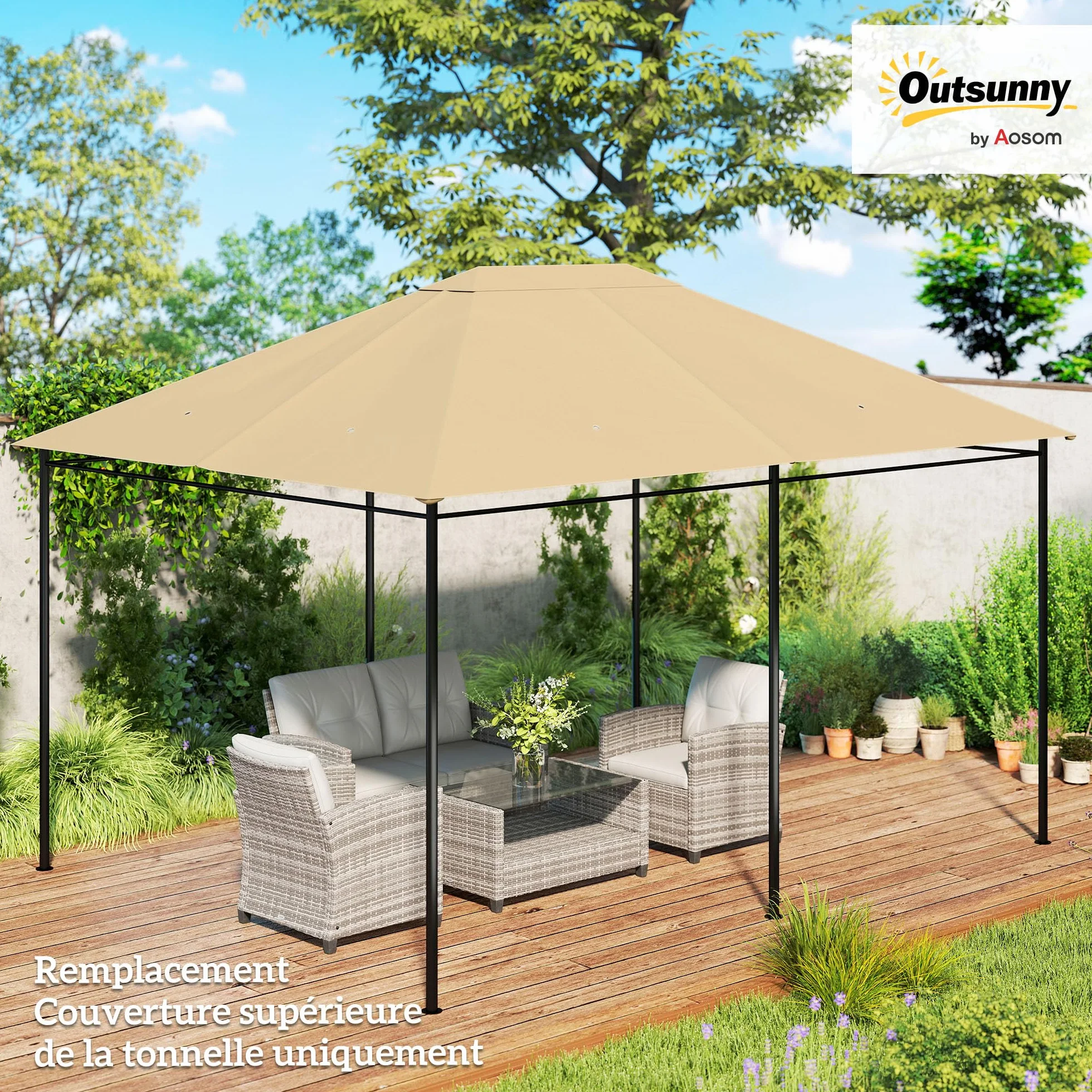 Outsunny Płótno zastępcze do altanki namiot dachowy altanka ogrodowa tkanina poliestrowa o wysokiej gęstości 180 g/m² anty-UV 3 x 4 m