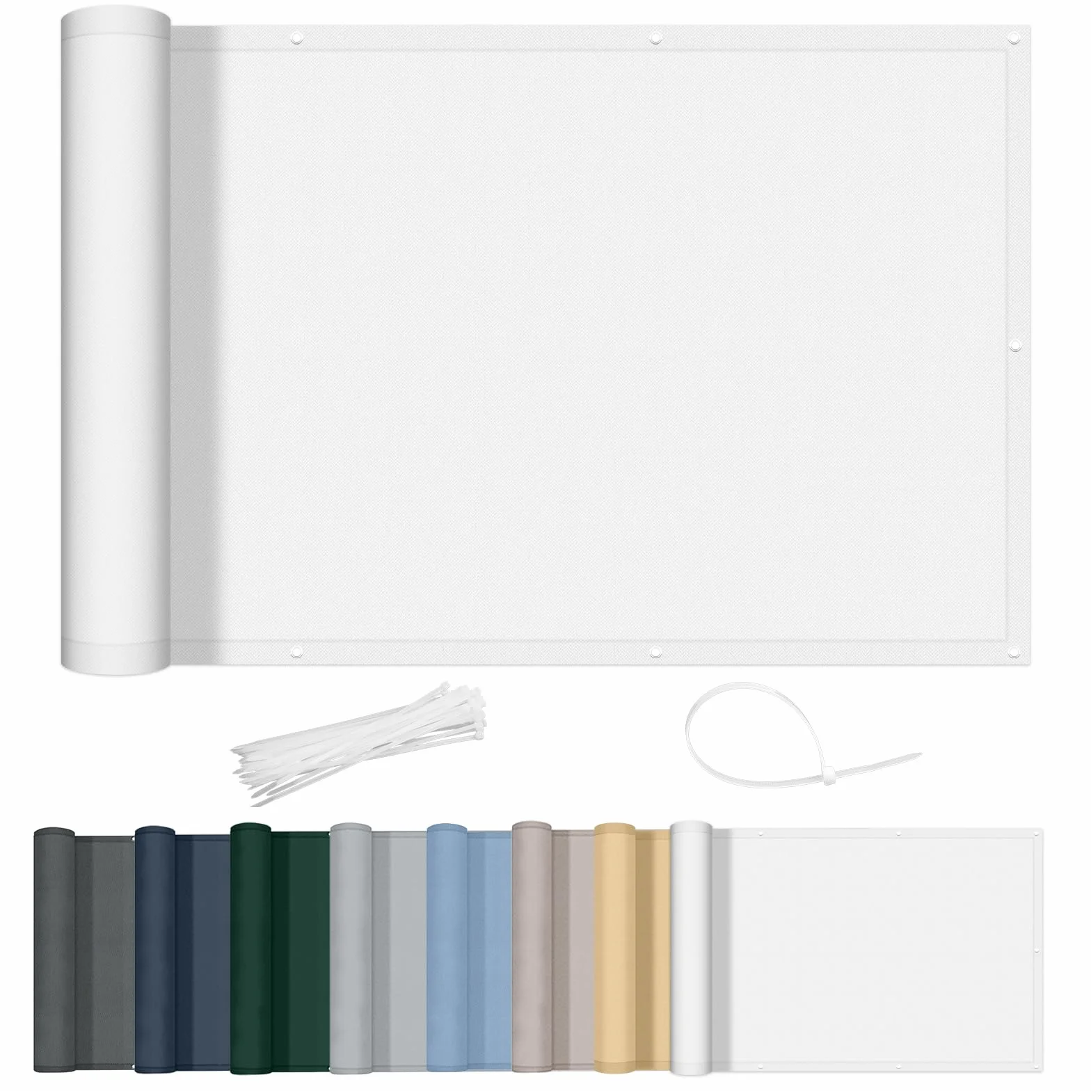 AXT SHADE Osłona Balkonowa 80x300cm Ochrona przed Wiatrem Nieprzejrzysta osłona Balkonu PES 170g/m² Ochrona przed Wiatrem i Promieniowaniem UV z oczkami i opaskami Kablowymi-Biały