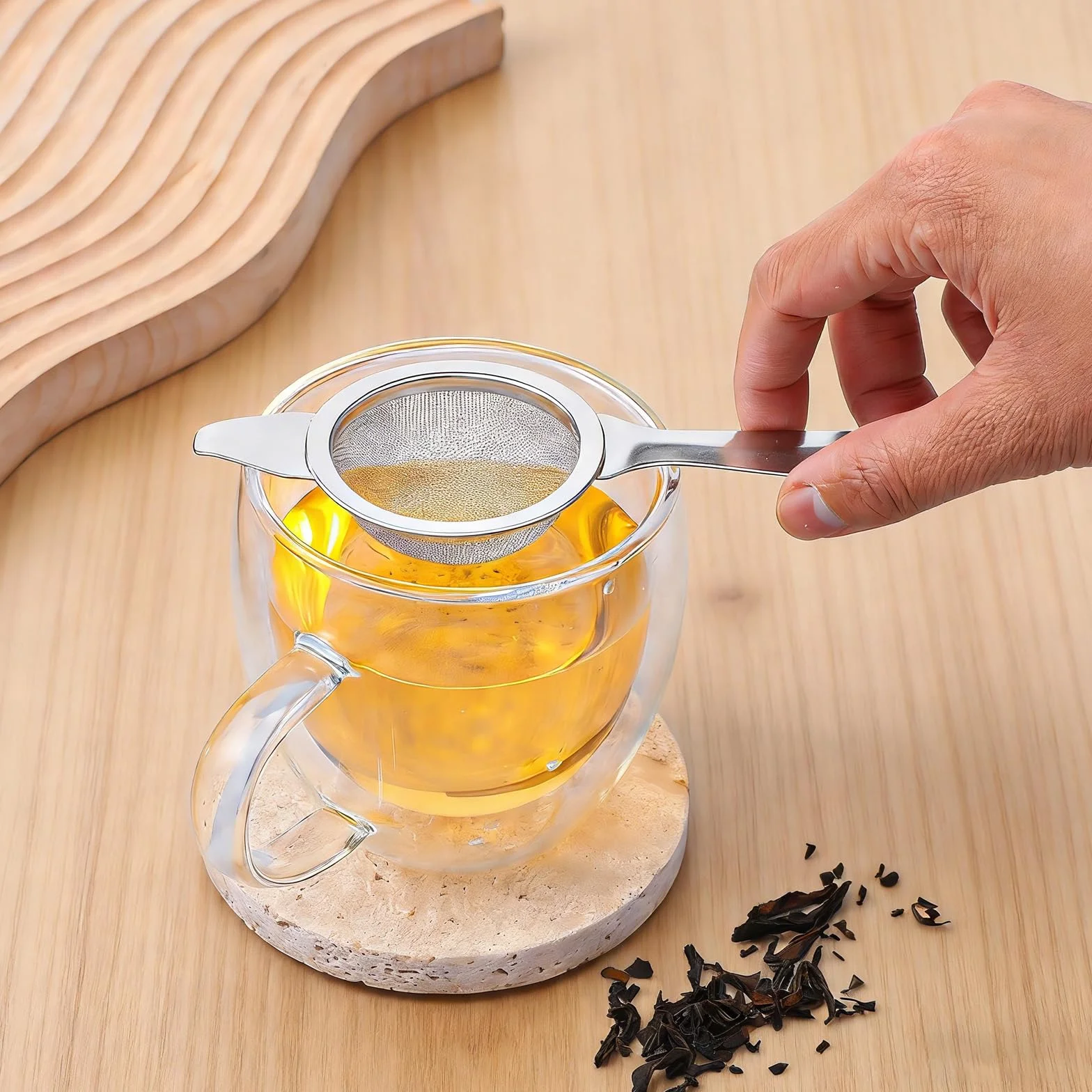Sitko do matcha ze stali nierdzewnej 6 cm z filiżanką srebrne