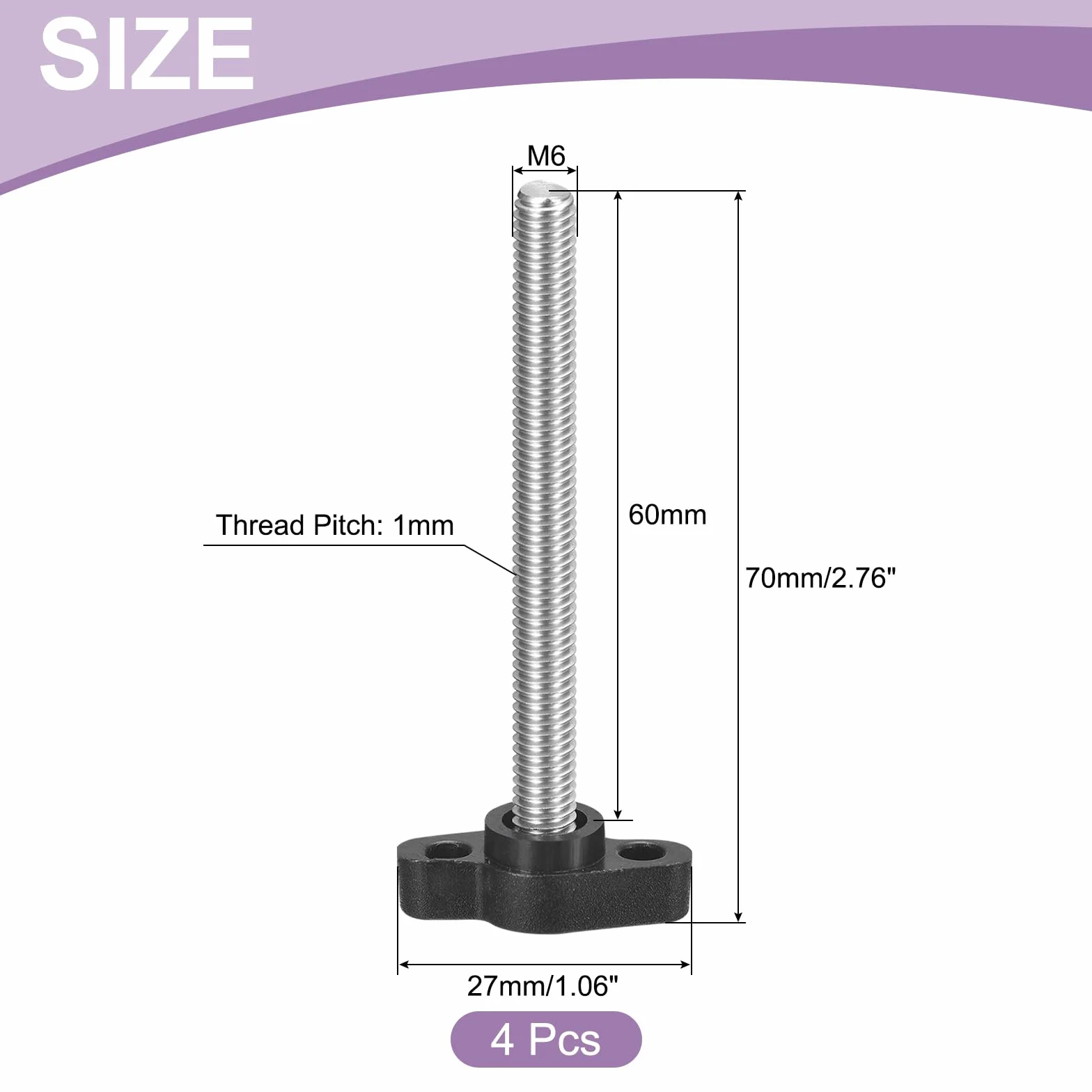 QUARKZMAN 4 szt. Gałki motylkowe w kształcie litery T, uchwyt zaciskowy śruby M6 x 60 mm gwint męski śruby 304 stal nierdzewna uchwyt 27mm Dia do wymiany gałki, czarny